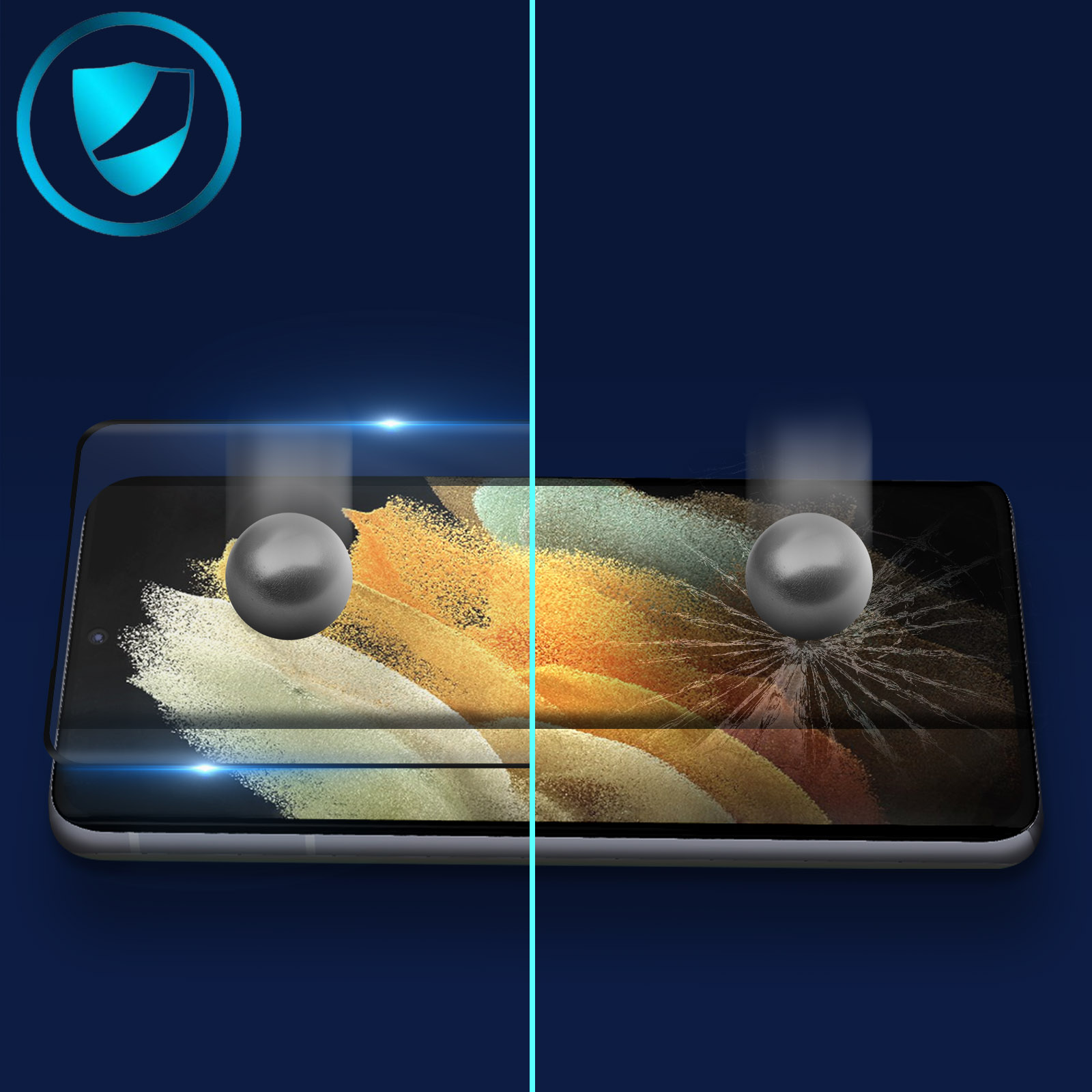 Verre trempé Samsung Galaxy S21 Ultra Protège Ecran à Bords Incurvés,  Adhésion Totale, compatible Ultrasonique - Noir - Français