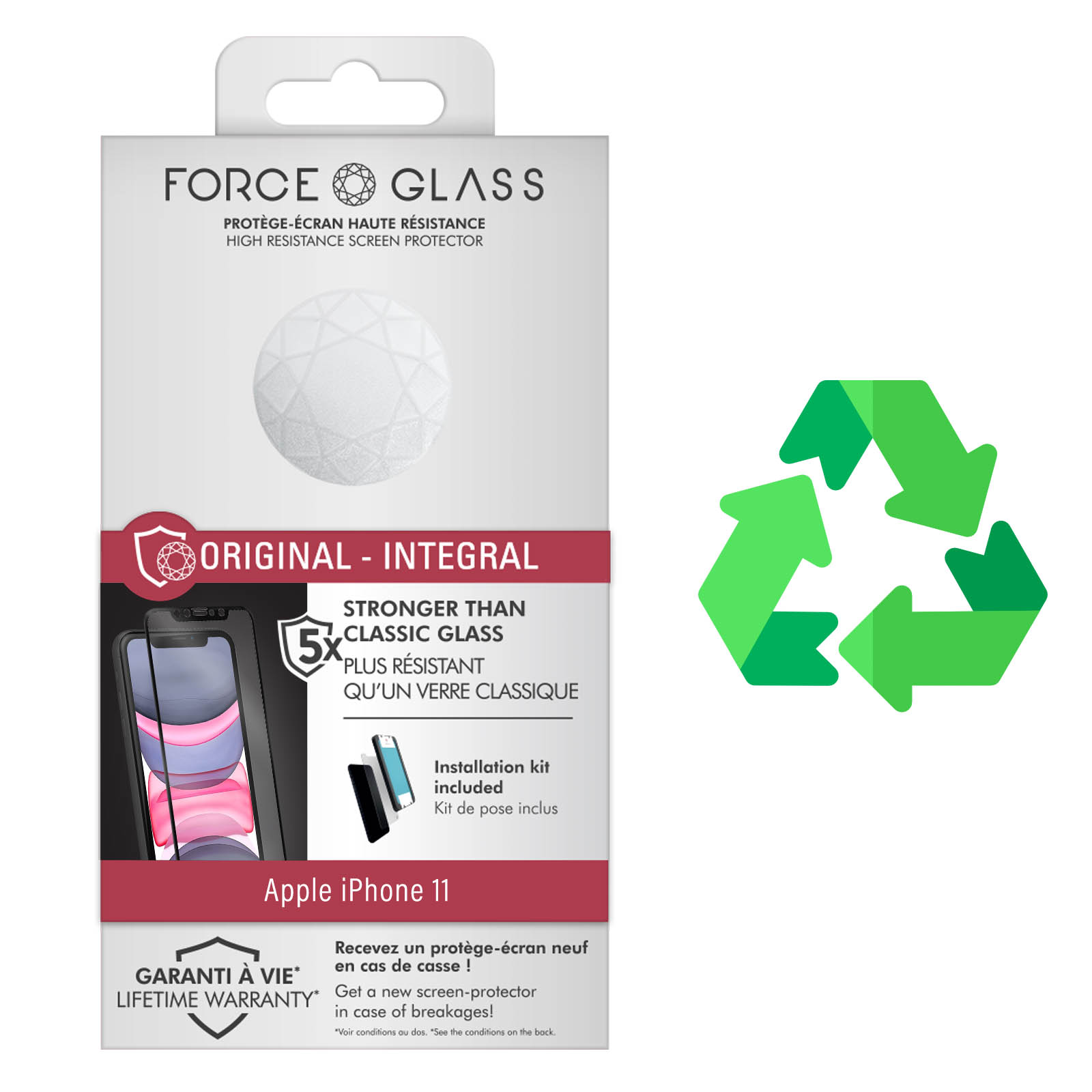 Force Glass Protège-écran en verre trempé pour iPhone 11 / iPhone XR