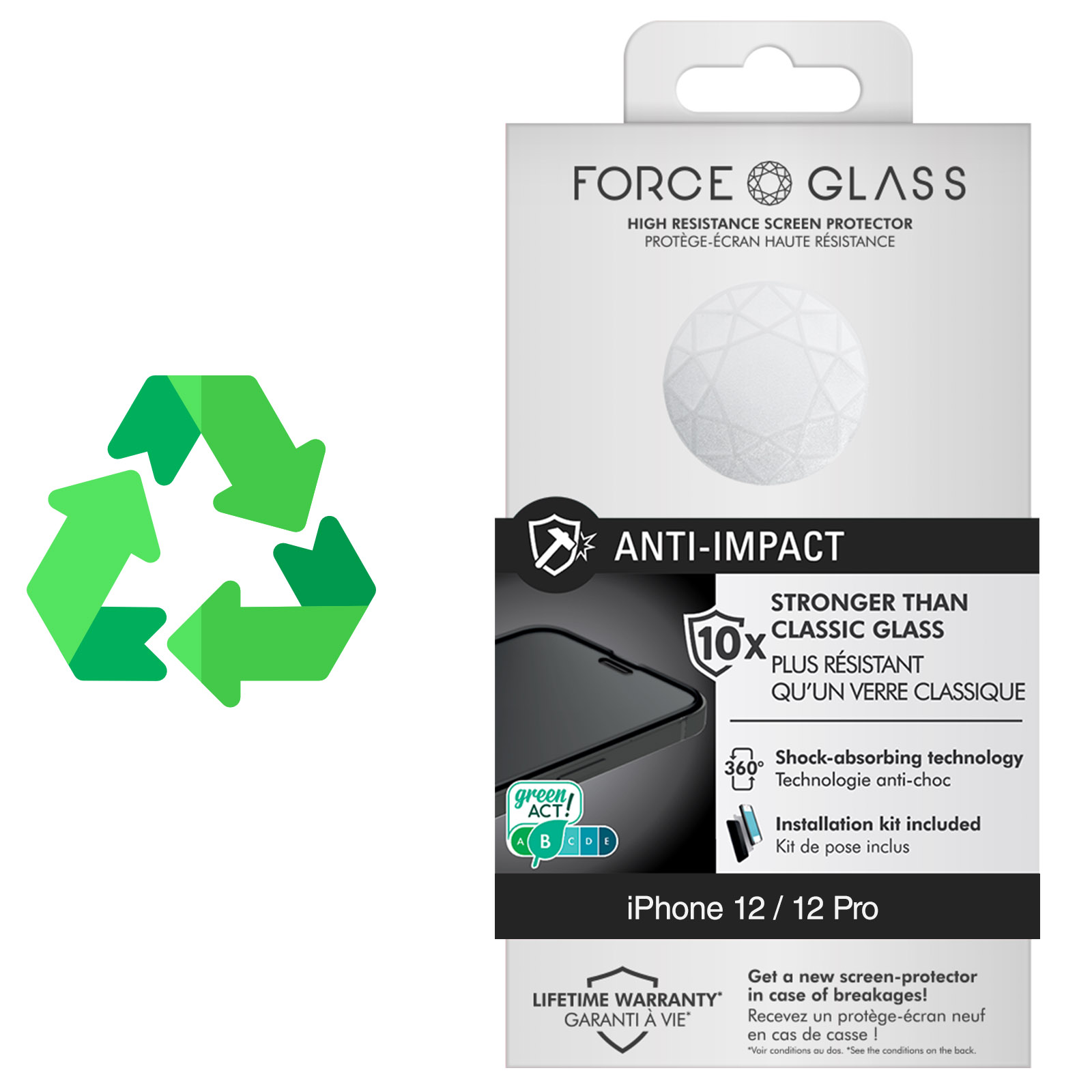 Verre protection écran Force Glass Garantie à vie, contour surélevé Noir  pour iPhone 11 - Français