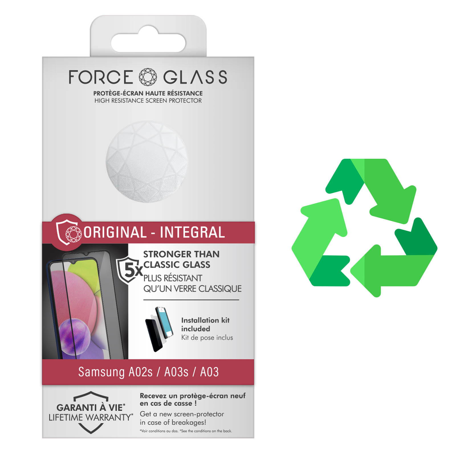 Force Glass Verre Trempé pour Samsung Galaxy A02s, A03s, A03 Core