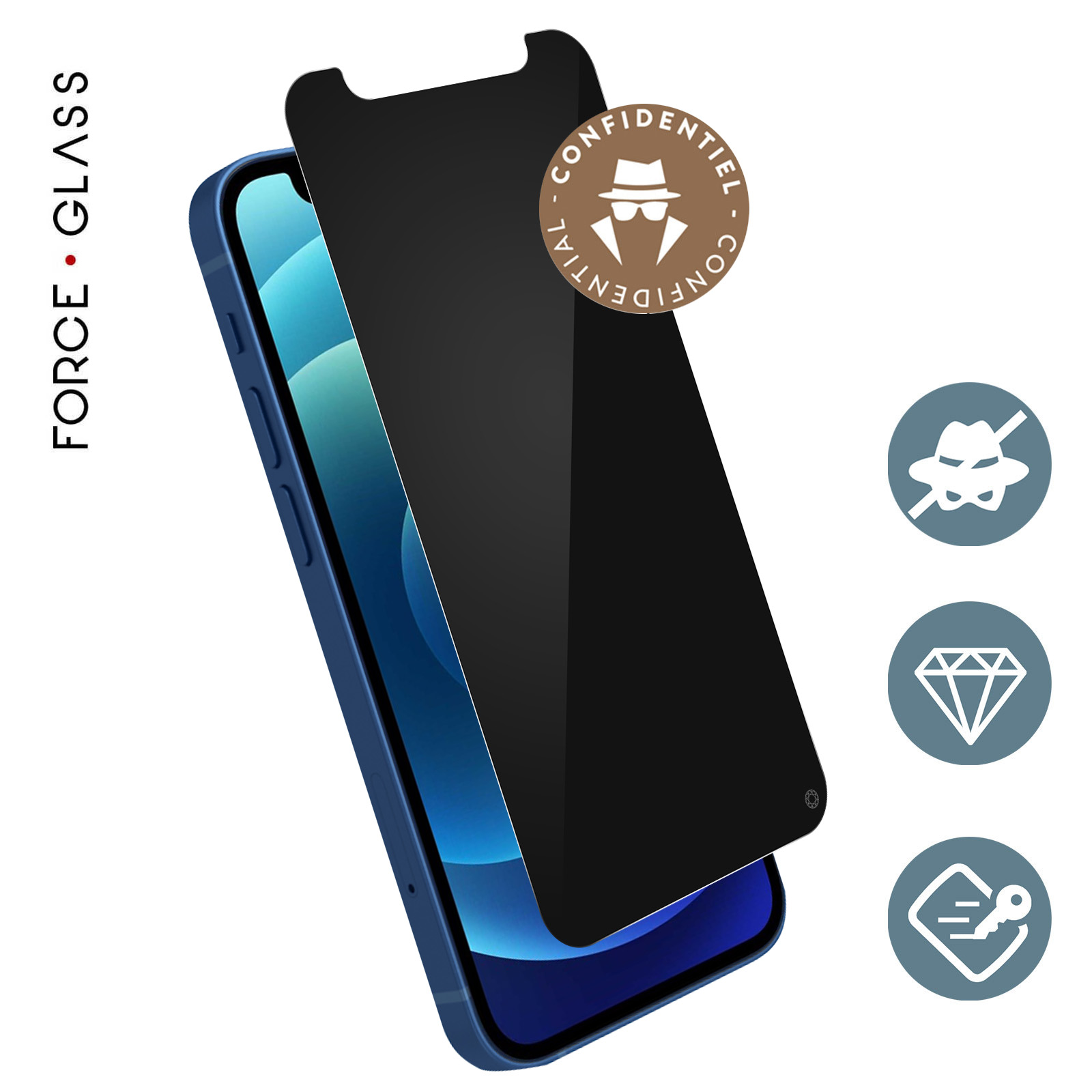 Verre Trempé iPhone 12 / 12 Pro Protège-écran Haute Ultra-résistant +  Applicateur, Force Glass - Noir - Français