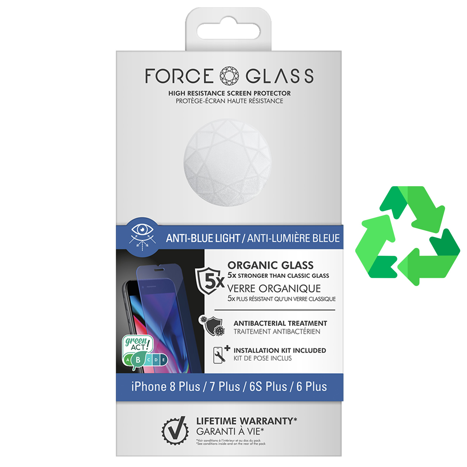 Verre incassable Force Glass Anti-lumière bleu p. iPhone 6 Plus
