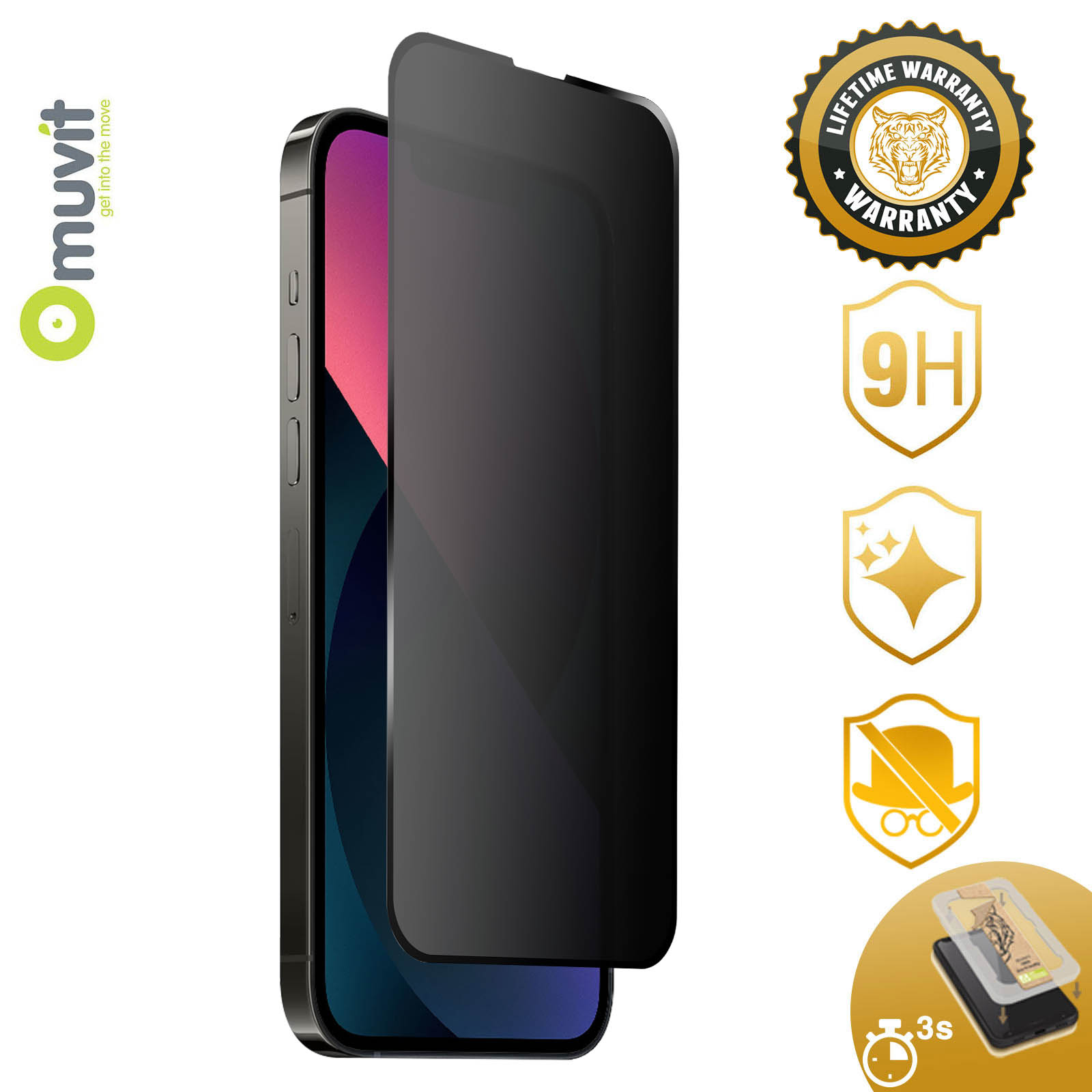Verre trempé Muvit Tiger Glass+ iPhone 13 Pro Max, Protection Écran  Anti-Espion + Applicateur - Français
