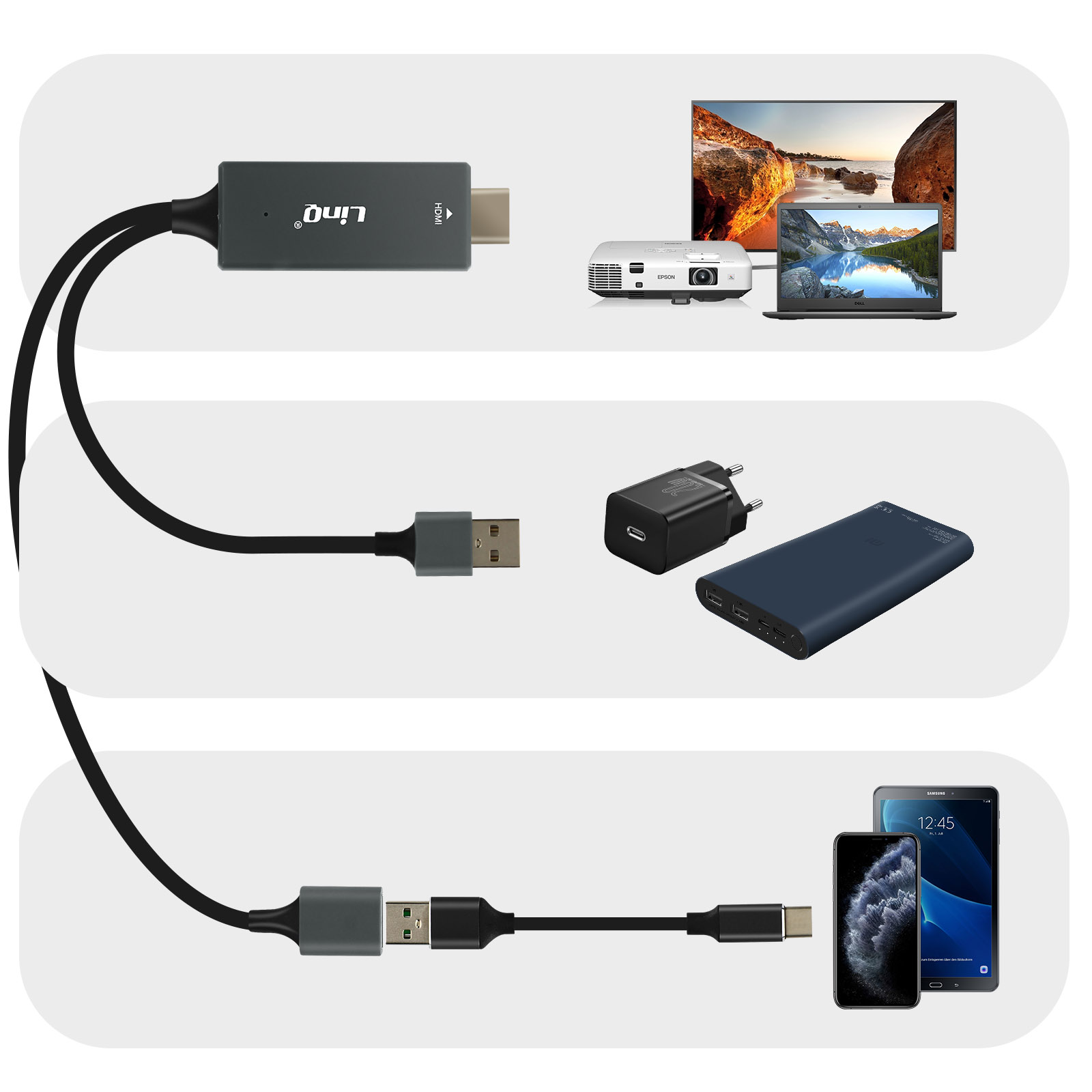 Cable con puerto usb y hdmi sale