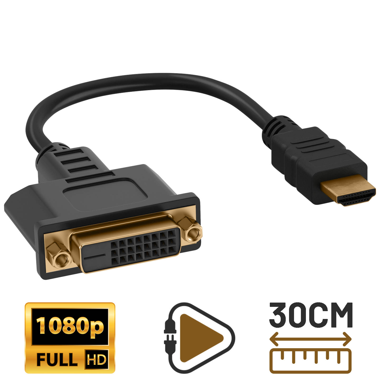 Adaptateur Vidéo HDMI mâle vers DVI 24 + 1 femelle, Full HD 1080p