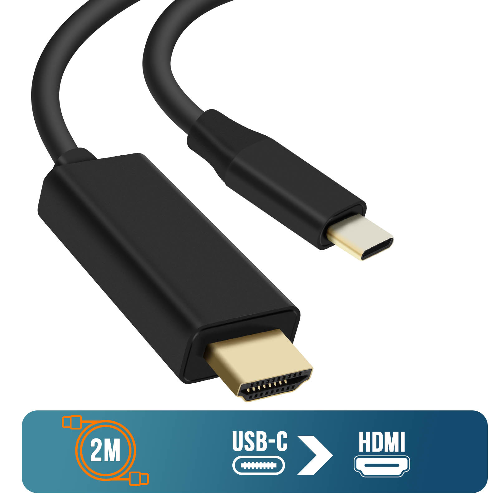 Câble USB Type C vers HDMI Mâle 4K, 2m - Noir - Français