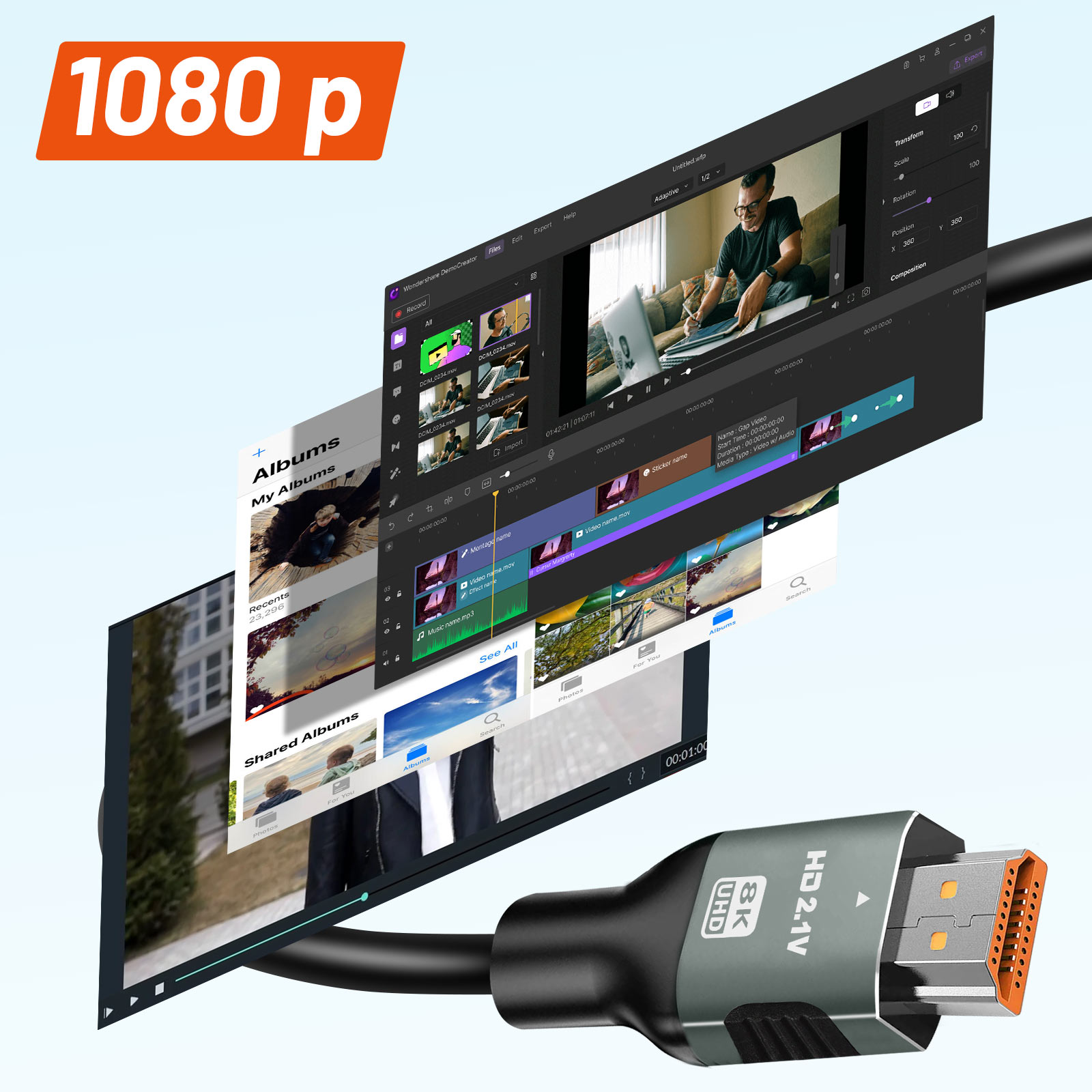 Câble HDMI 8K Ultra HD 1m LinQ - Câble HDMI 2.1 Noir - Français