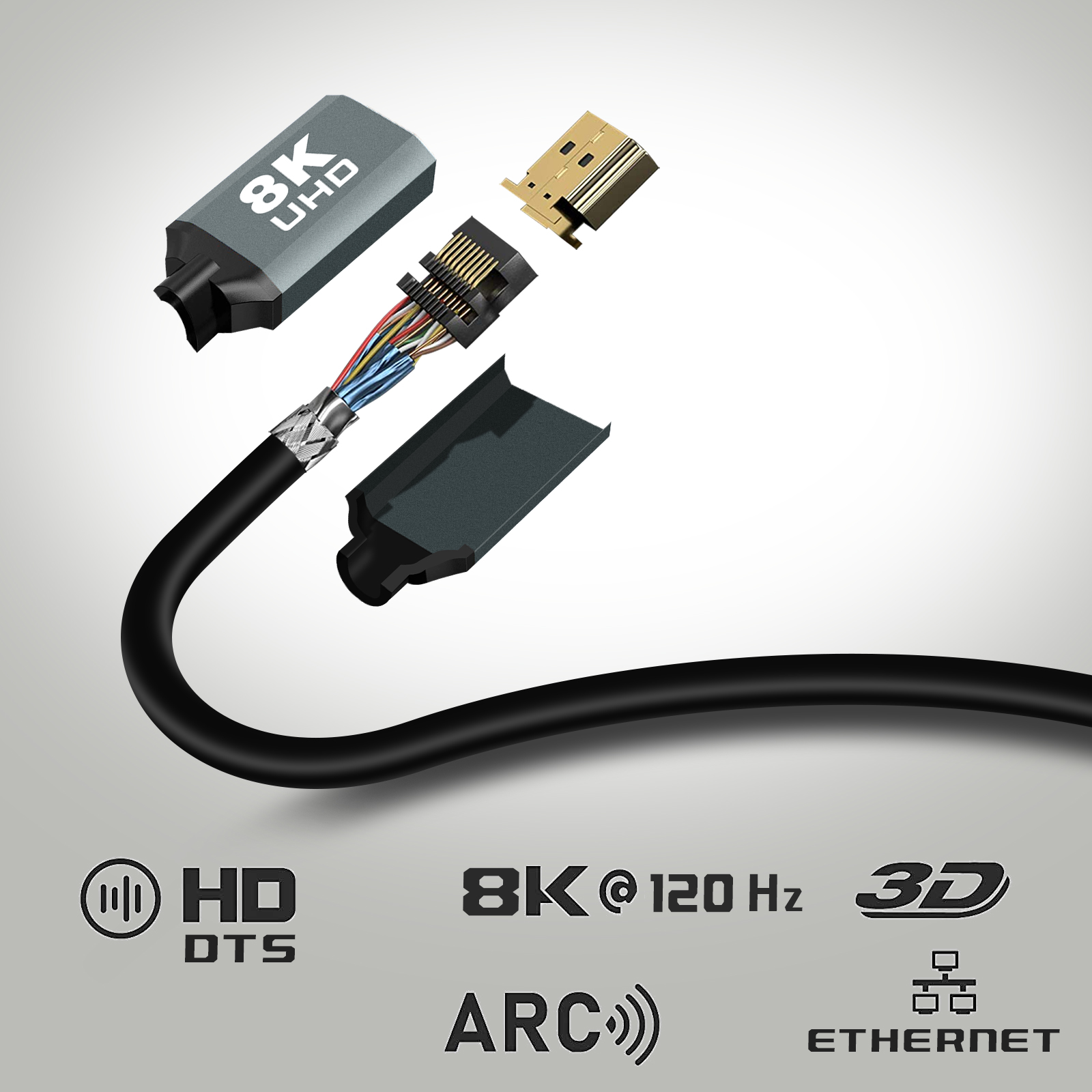 Câble Vidéo HDMI 2.1 8K 120 Fps Haute Vitesse UHD, Compatible HFR, 3D,  HDR-10+, eARC, DSC, QMS, VRR, ALLM, Ethernet, 1.5m, LinQ - Noir - Français