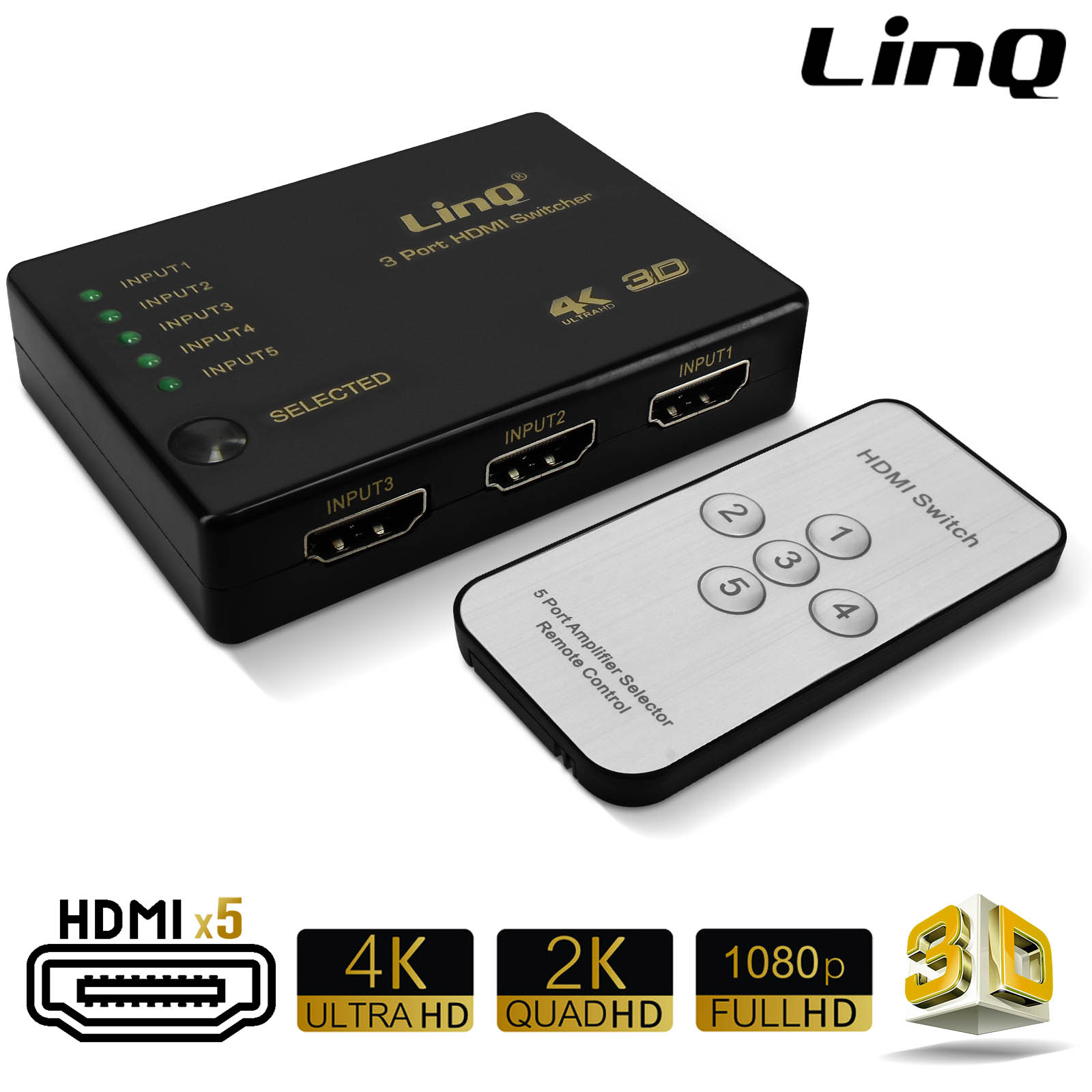 Switch HDMI 5 Ports HDMI comp. 4K / 2K / 3D / Full HD 1080 - Français