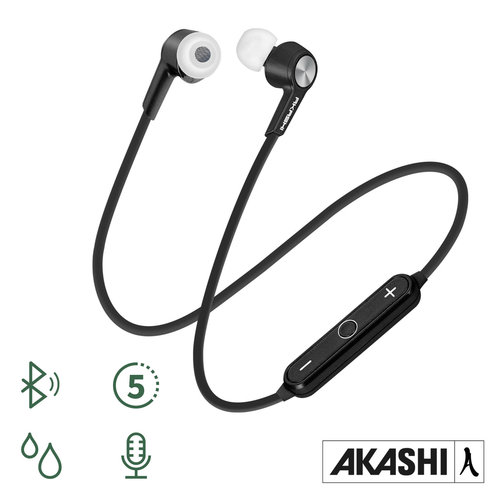 Écouteurs Bluetooth Intra-auriculaires Stéréo HD Audio, Akashi - Noir -  Français