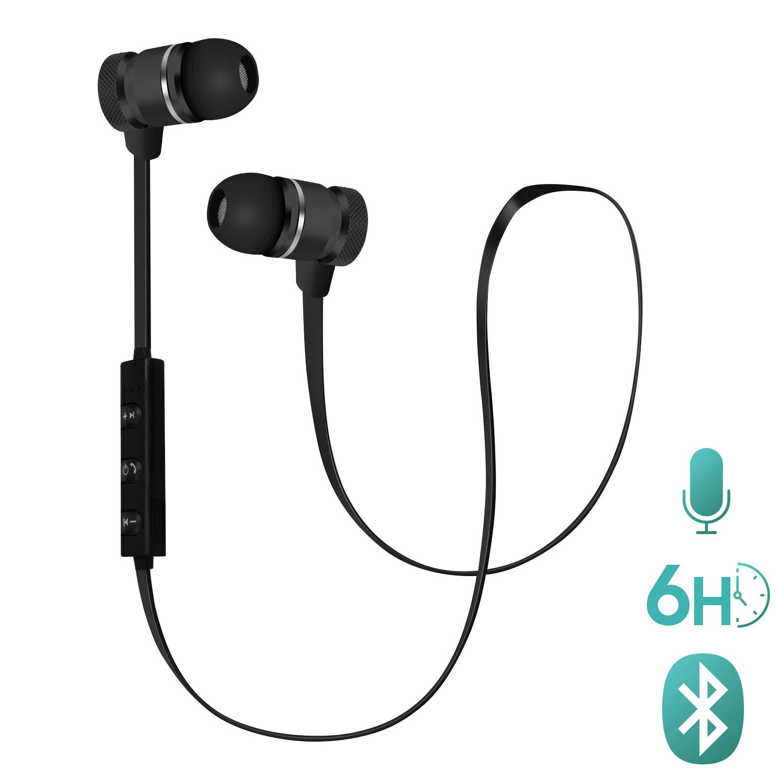 Écouteurs Bluetooth stéréo avec télécommande, anti-noeuds - Noir