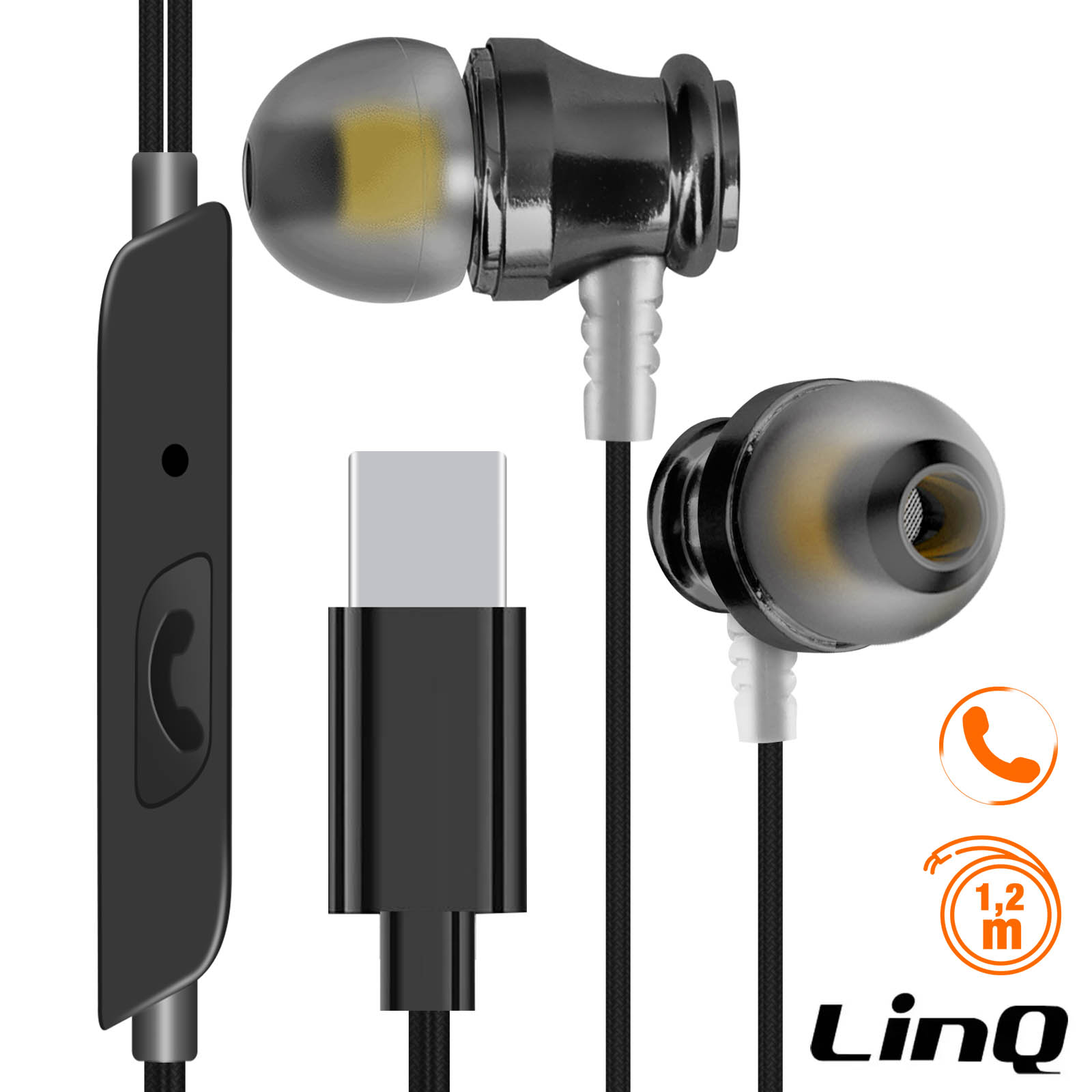 Écouteurs Filaires USB-C Intra-auriculaires Kit Mains Libres, LinQ - Noir -  Français