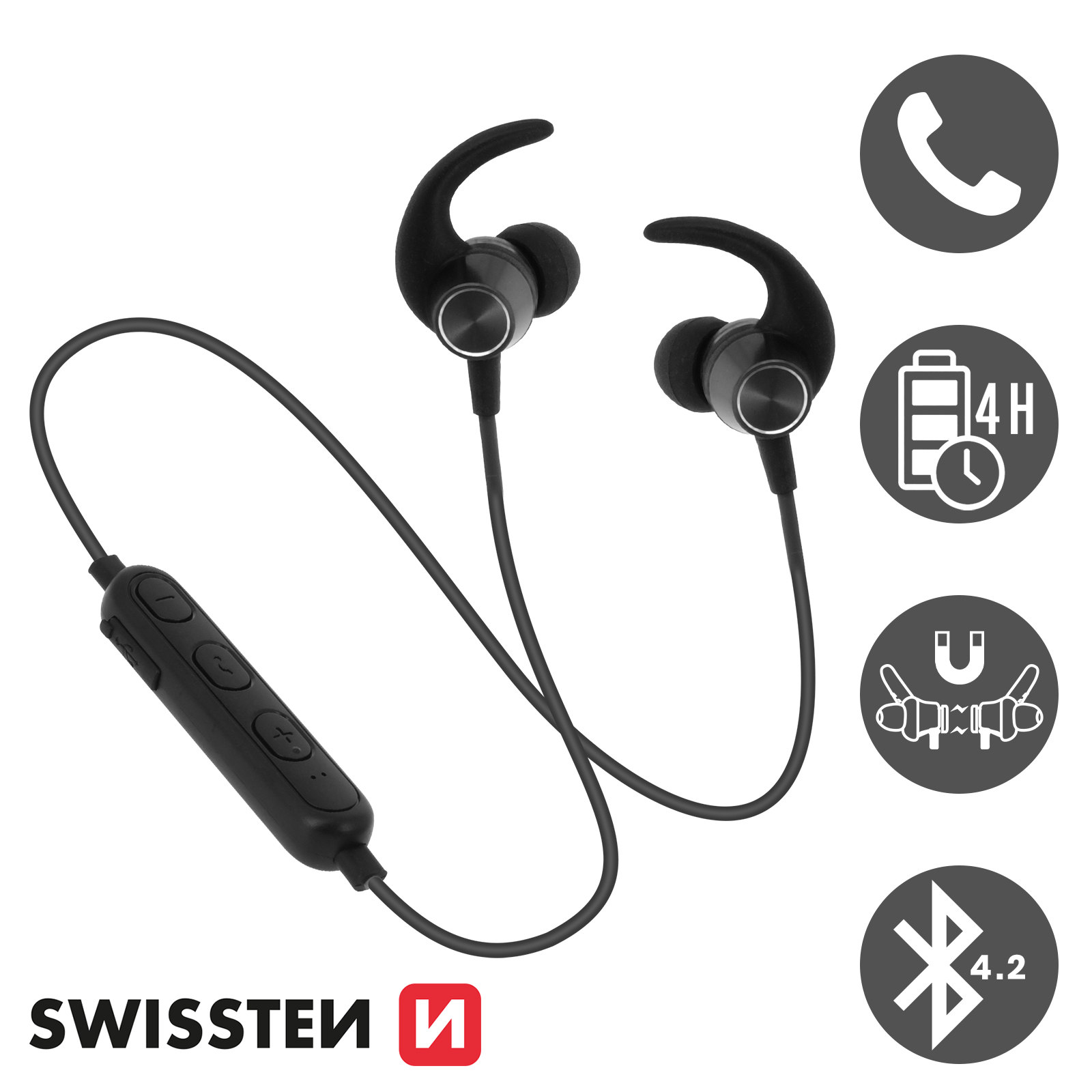 Auriculares Bluetooth para Deporte, Collar Magnético, Swissten Active  Series - Negro - Spain