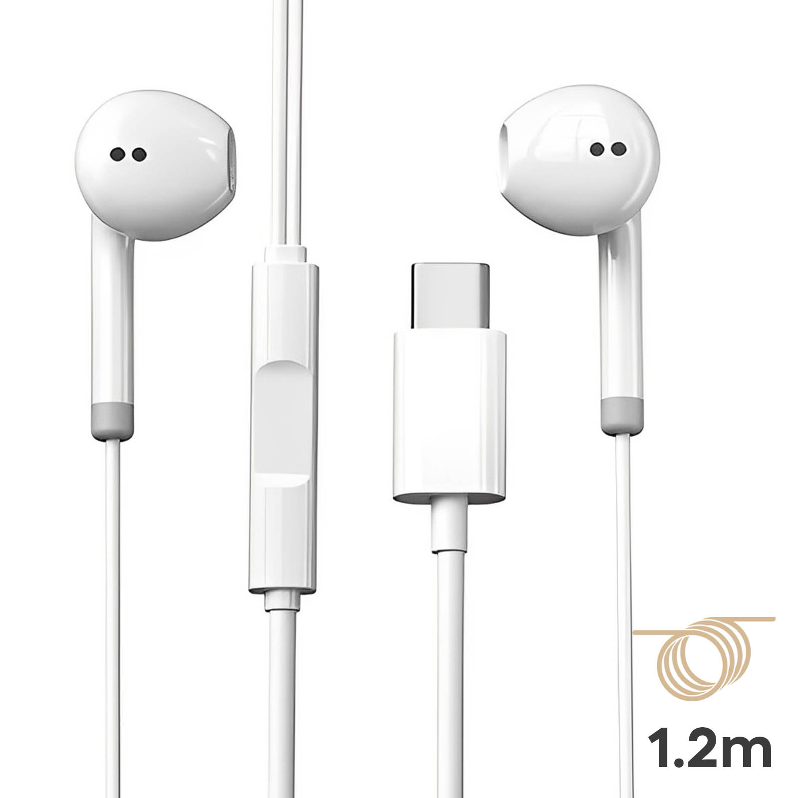 Écouteurs USB C Fonction Kit Mains Libres Longueur 1,2m - Blanc