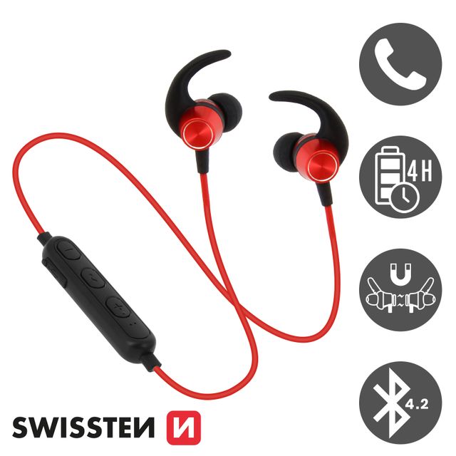 Auricolari Bluetooth senza fili per lo sport, magnetici girocollo, Swissten  serie Active - rosso per Huawei Mate 20 Pro - Italiano