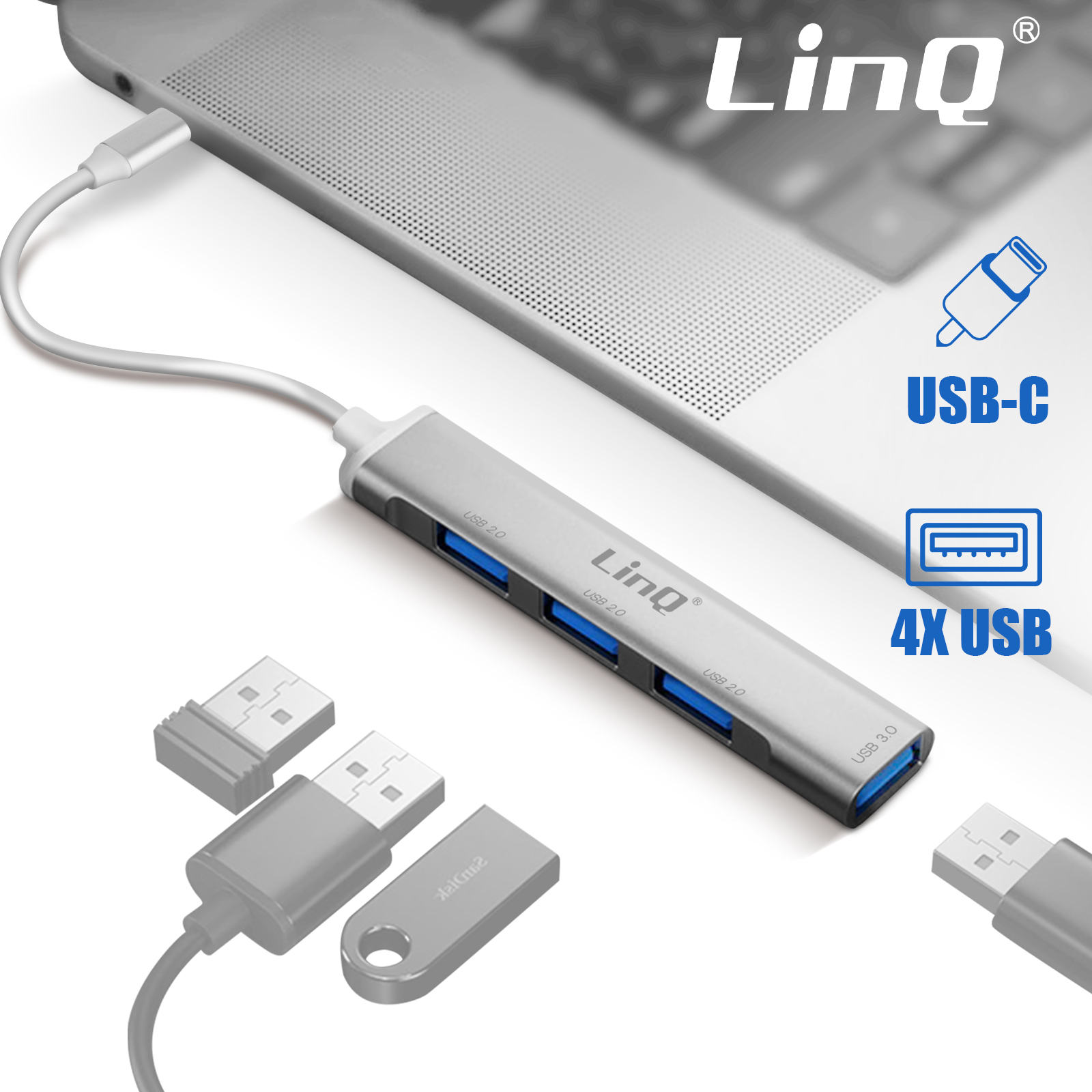 Linq - Hub USB-C vers 3x USB + carte SD LinQ - Adaptateur Secteur Universel  - Rue du Commerce