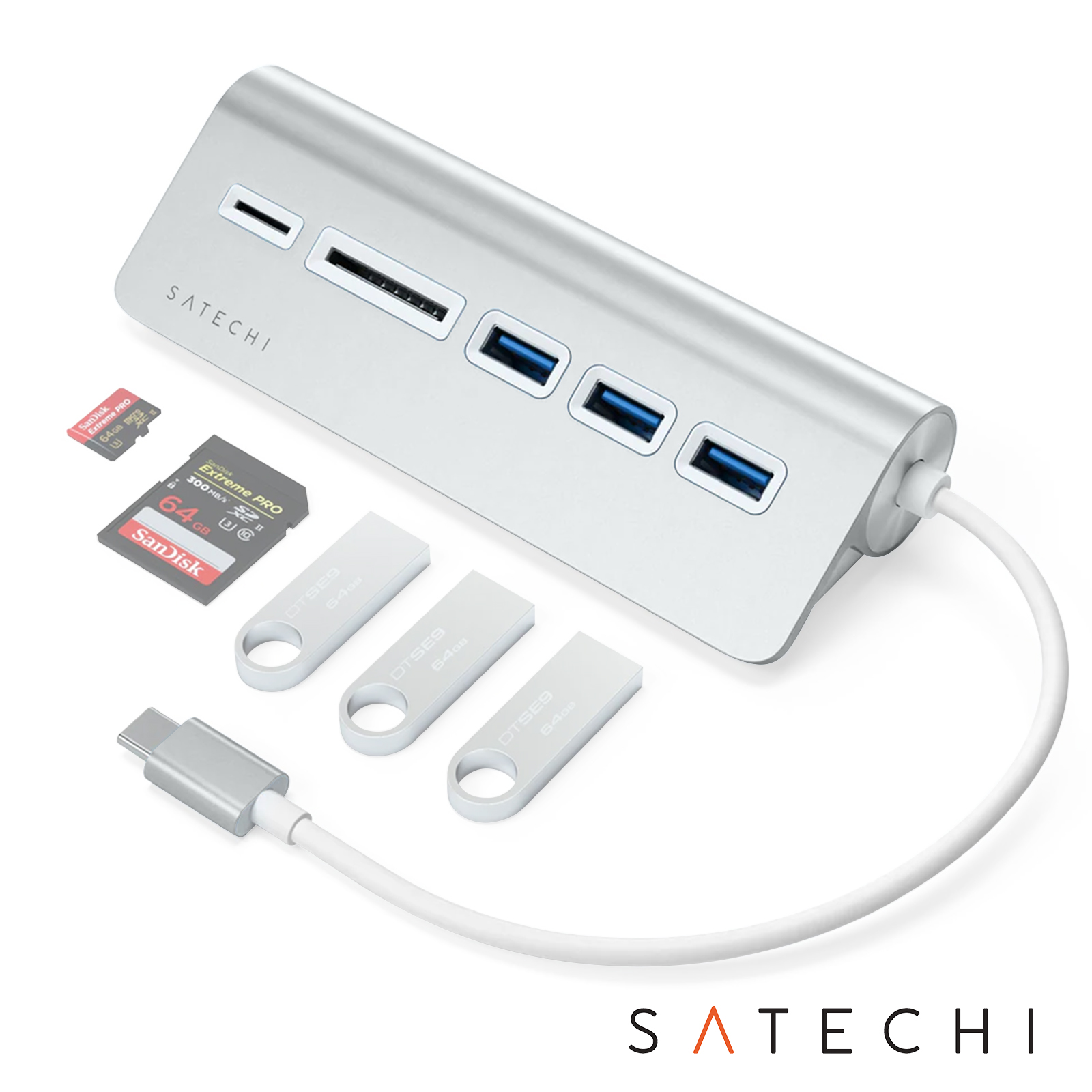 Hub USB C vers 3 USB + Lecteur carte SD / Micro-SD, Satechi - Argent -  Français
