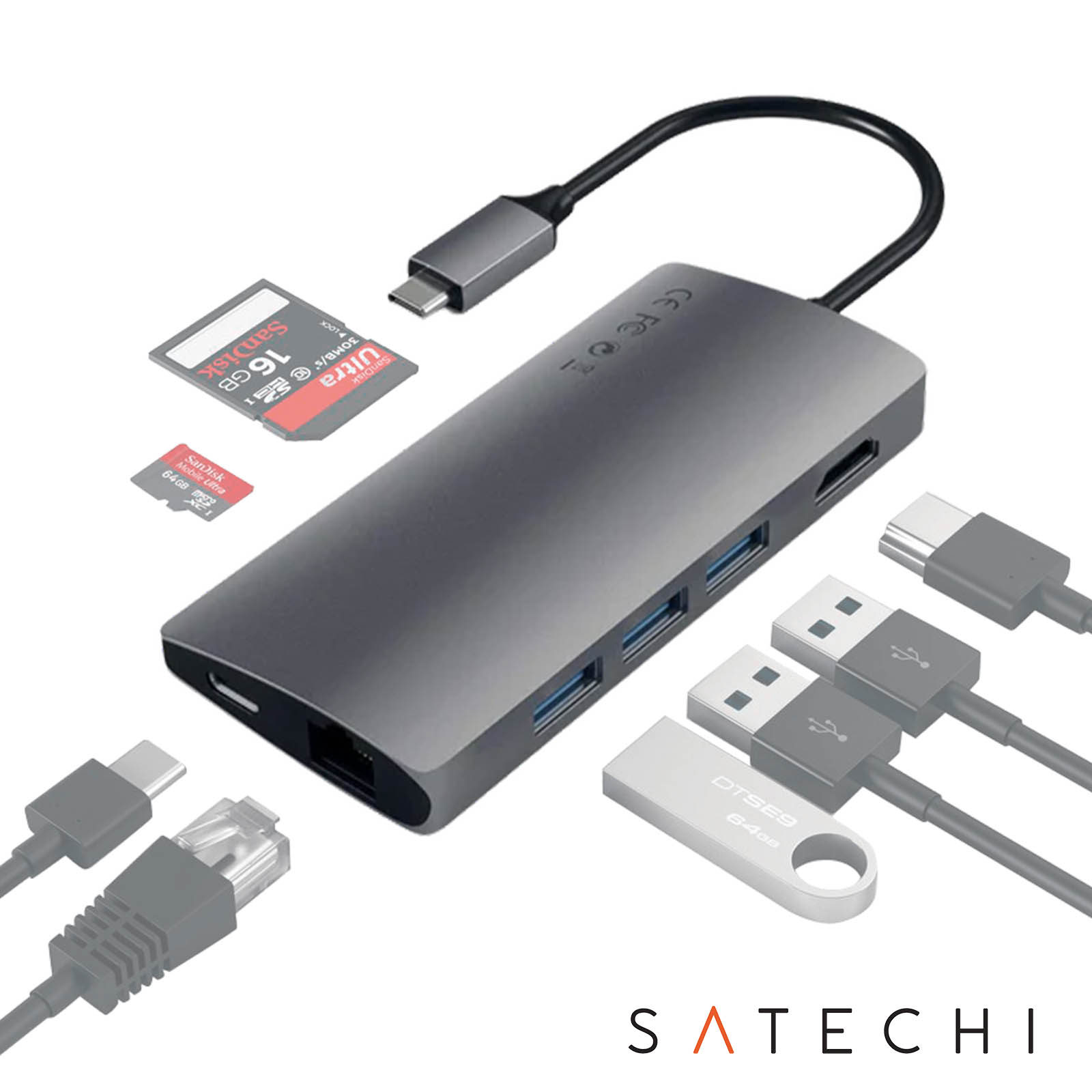 Satechi • Type-C Multi-Port 8K HDMI Adaptateur • Gris sidéral