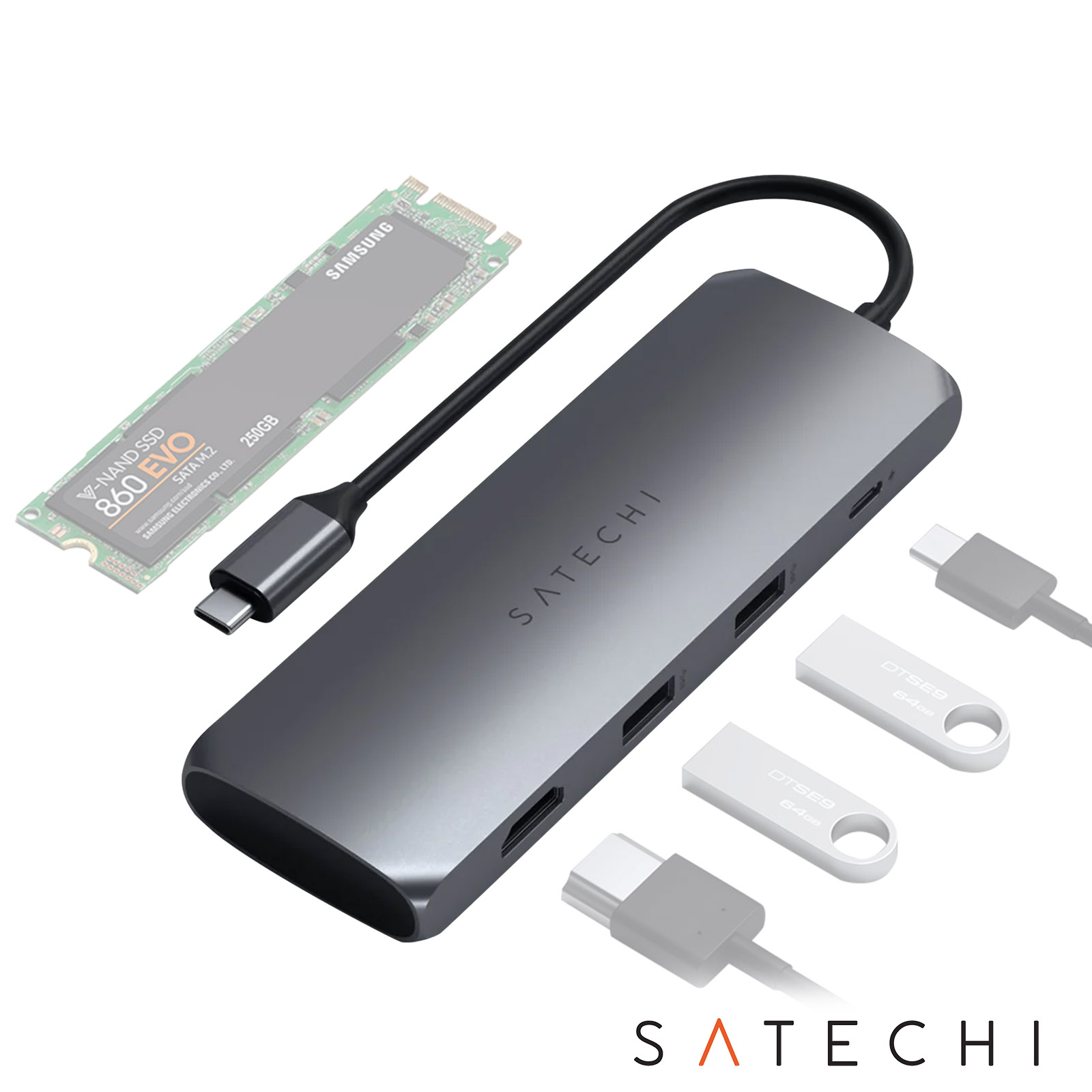 Satechi hub USB-C vers USB-A • Gris Sidéral