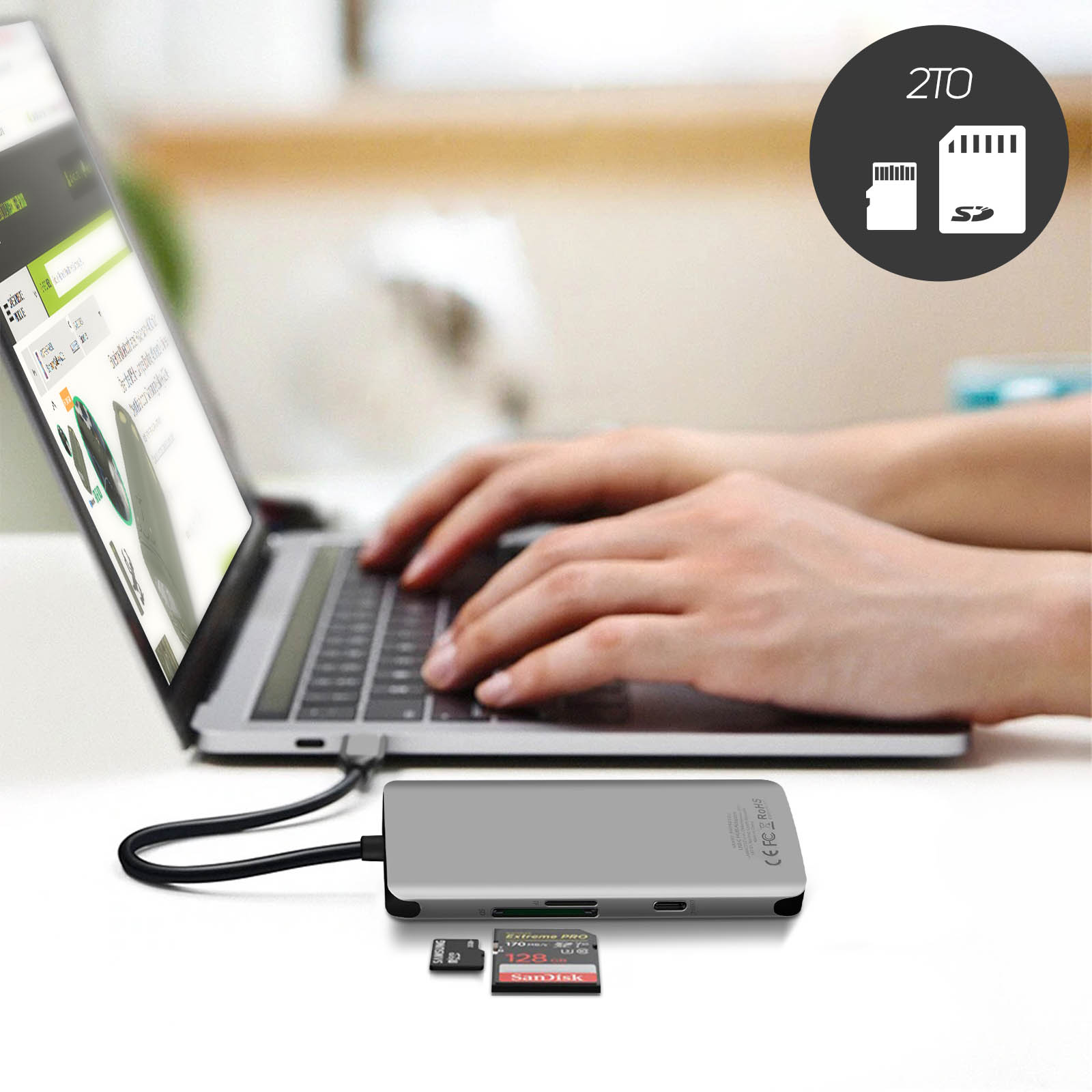 HUB USB-C Adaptateur 6 en 1 avec 3x USB 3.0, Port USB-C Power Delivery,  Carte Micro-SD / SD, Swissten - Gris - Français