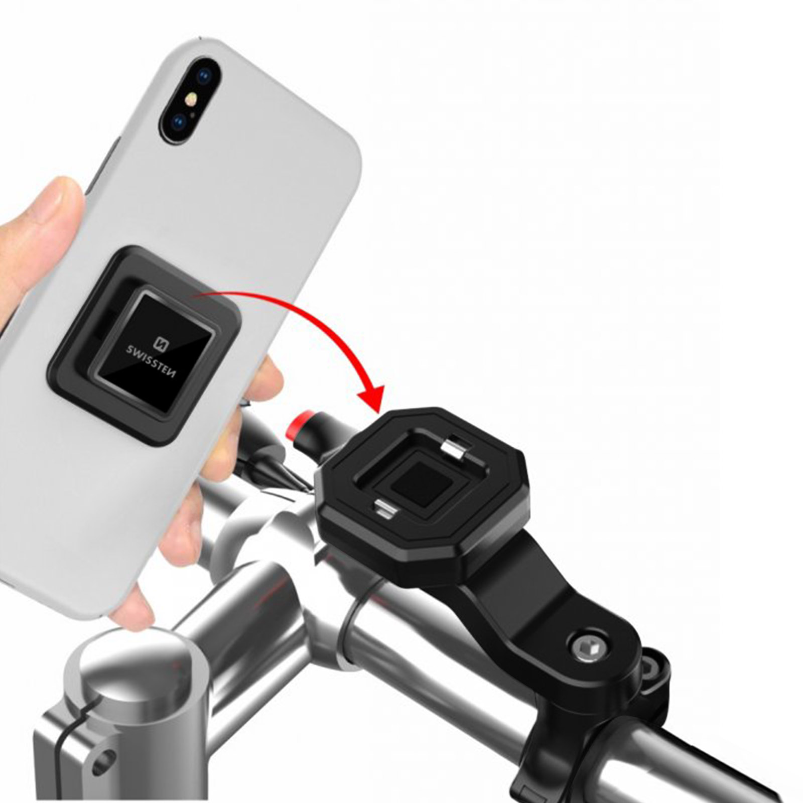 Adaptateur Easy Lock Smartphone avec Plaque Adhésive 3M Swissten - Noir -  Français