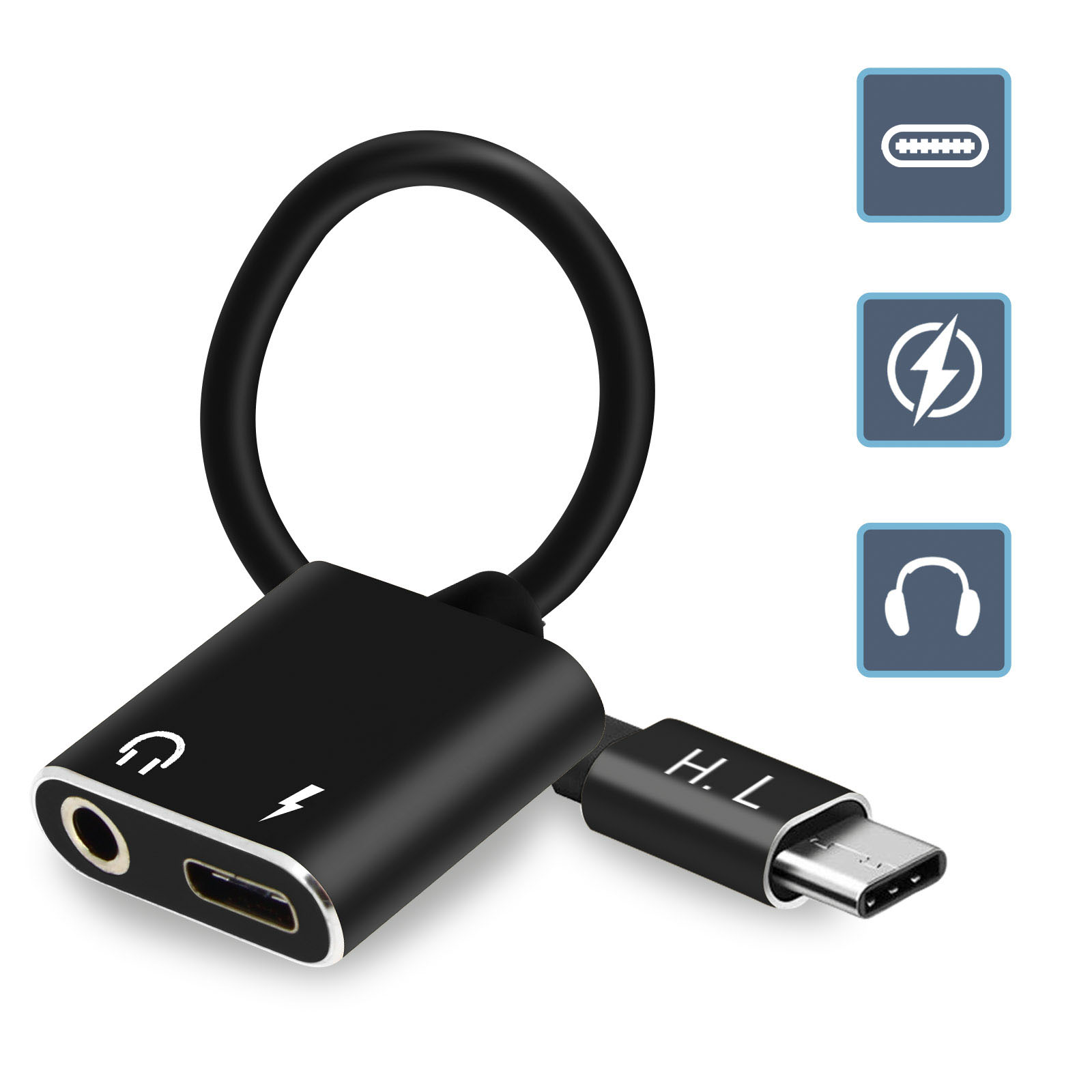 BASEUS - Adattatore Audio Usb-c-mini Jack 3,5 Mm/usb-c, Nero