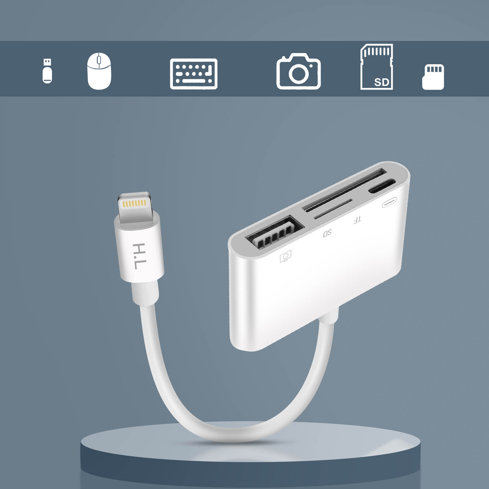 Lettore di schede SD per memoria della fotocamera per iPhone per Lightning maschio a USB femmina Adattatore OTG Micro TF Power Charging Splitter Connettore caricabatterie per iPad 12 Fotocamera