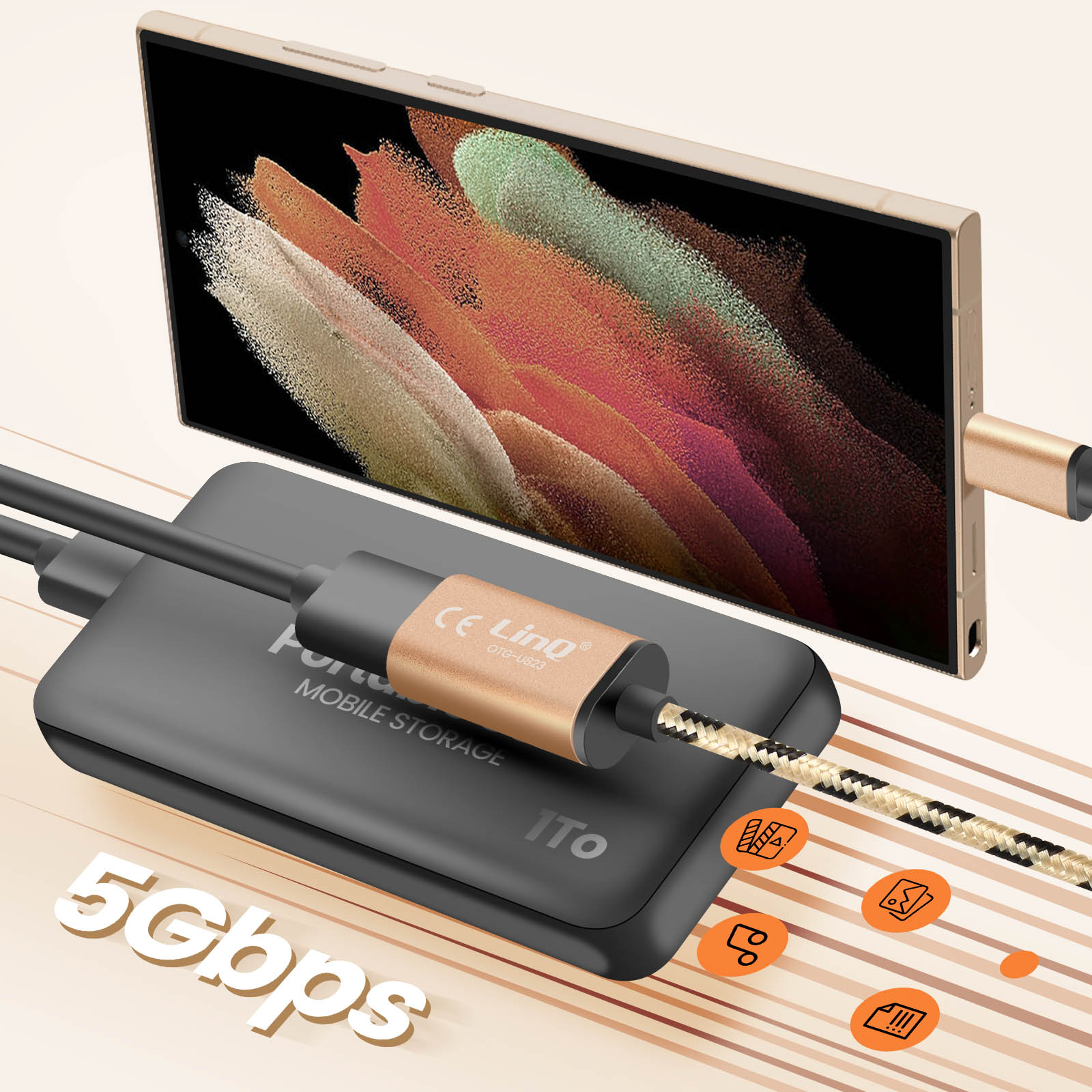 Cavo Adattatore USB-C A USB-A OTG Per Oppo Reno 5G, 20 Cm, Trasmissione 5 Gbps - 2