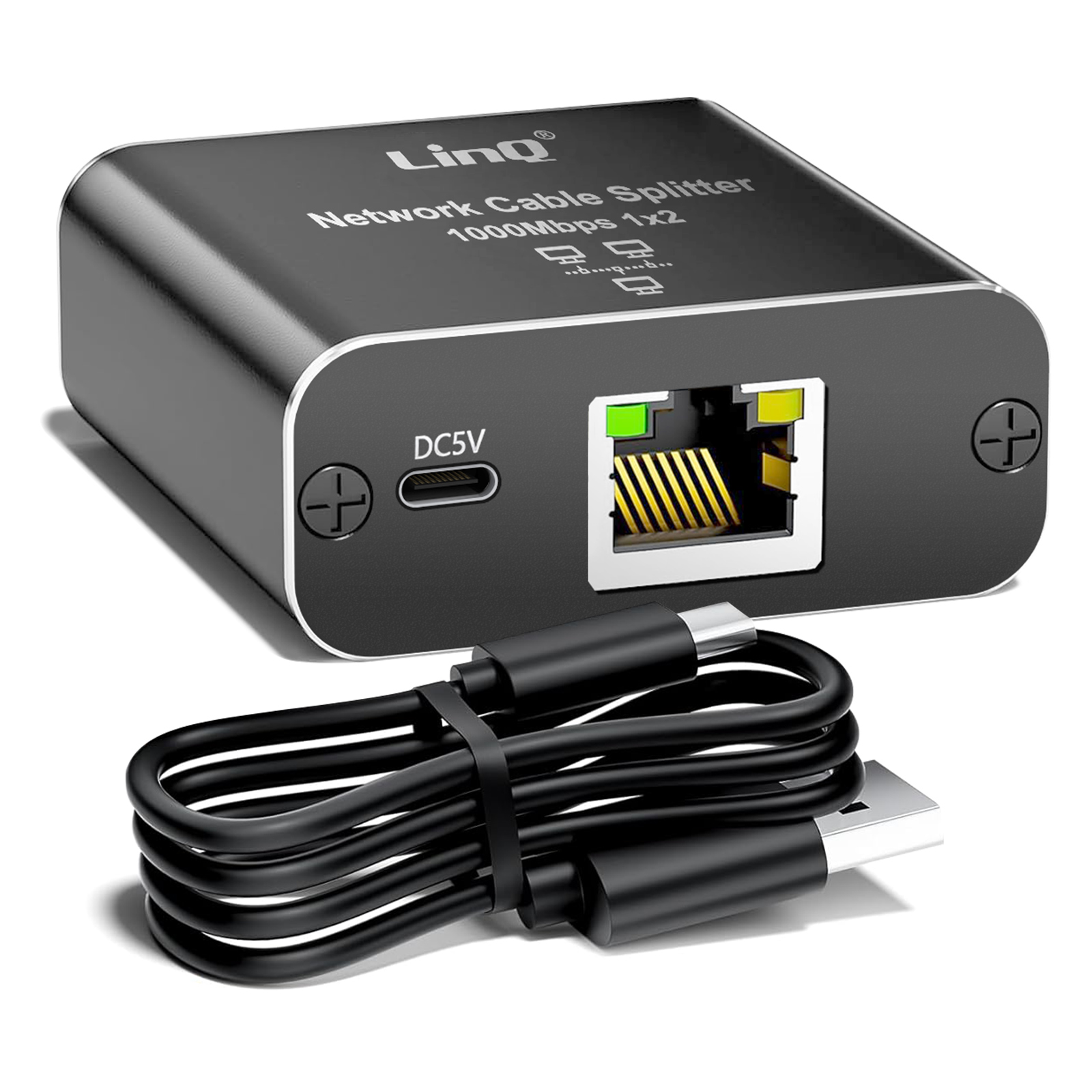 SinLoon Splitter Ethernet Gigabit RJ45 1 A 2 – Adattatore Di Rete Ad Alta Velocità 1000 Mbps Con Porta USB – Per Computer, Router, Switch E TV