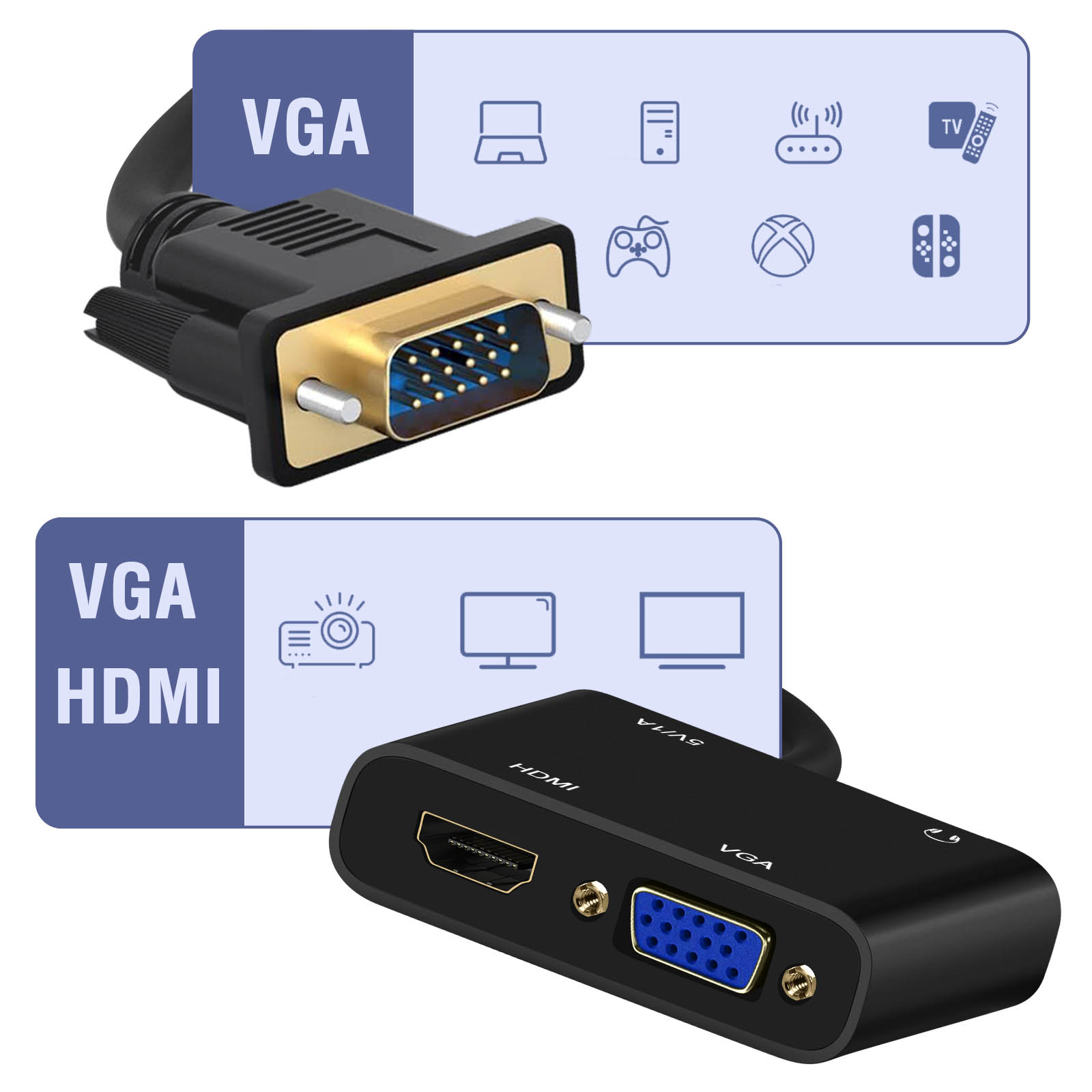 VGA-Kabel - VGA Stecker - 2X VGA Buchse - Vergoldet