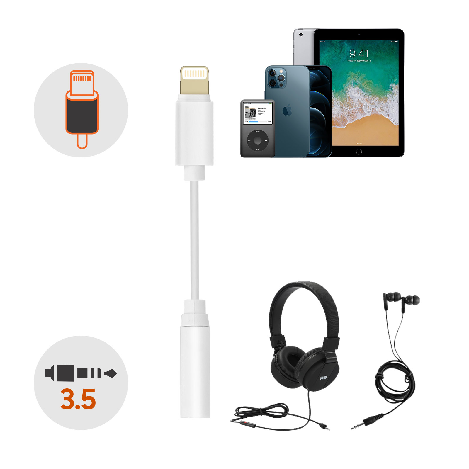 Adaptador audio iPhone Lightning macho a Jack hembra Blanco