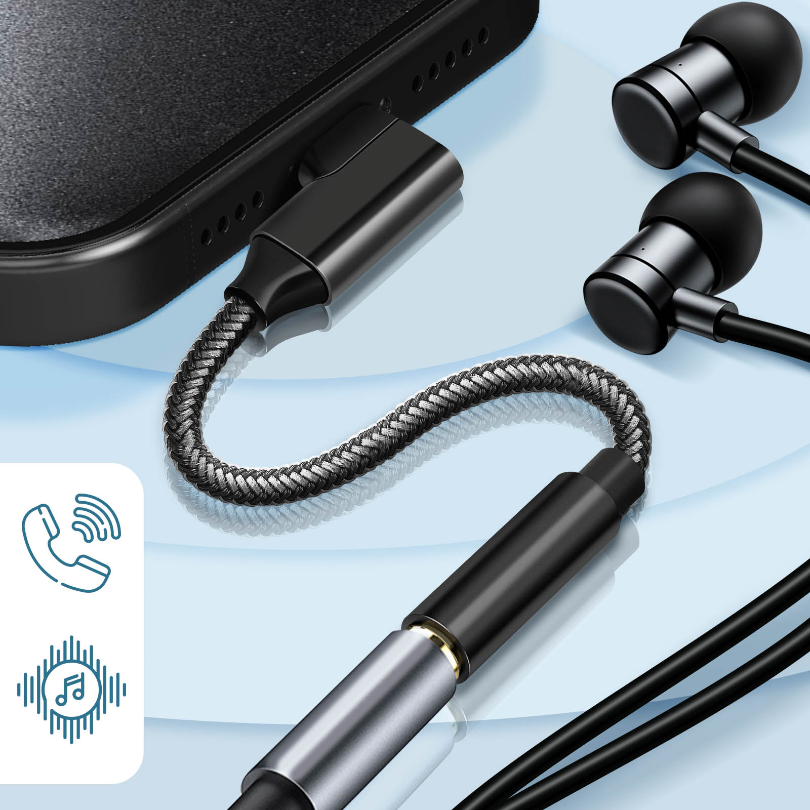 BASEUS - Adattatore Audio Usb-c-mini Jack 3,5 Mm/usb-c, Nero