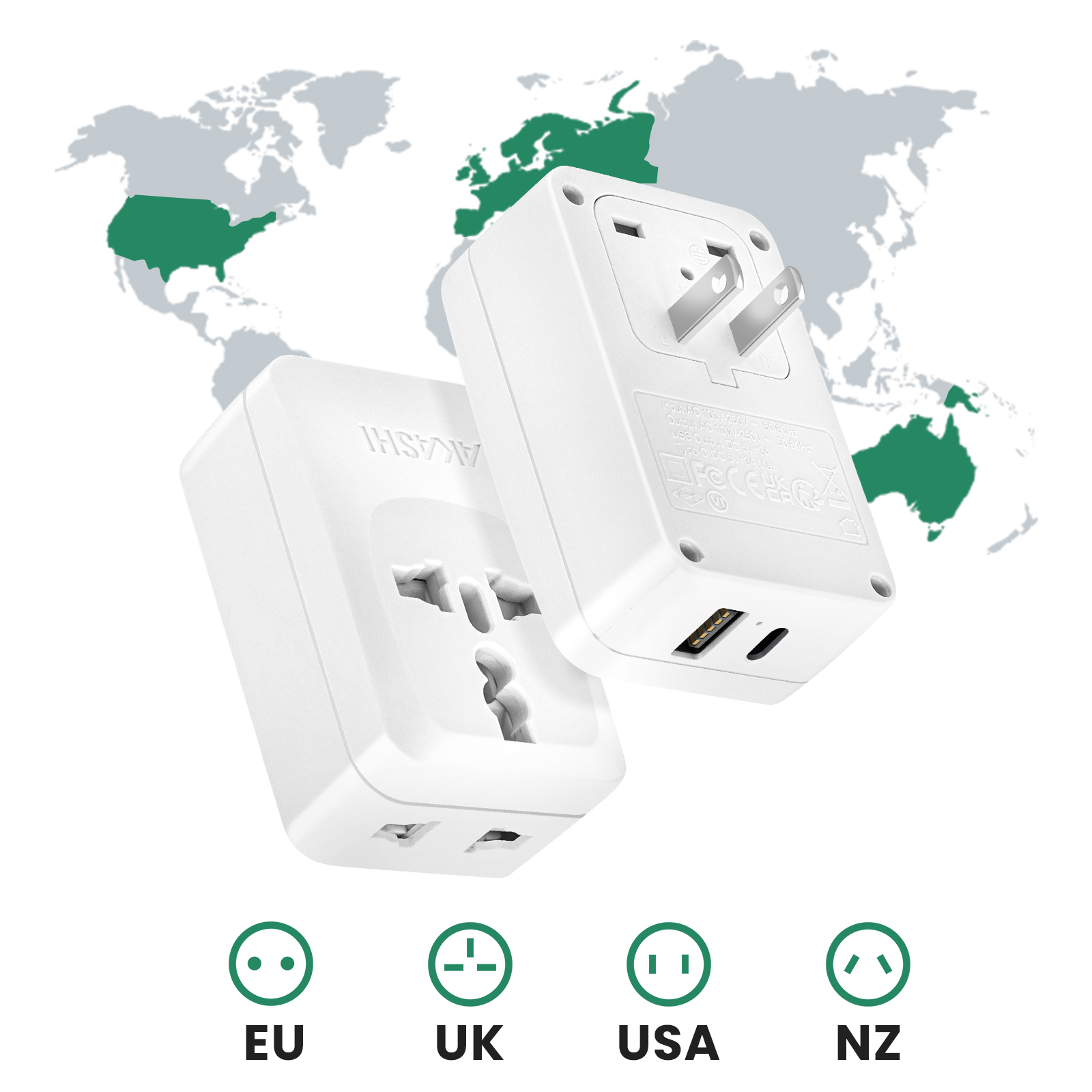 decqle Adattatore Universale da Viaggio, Presa Universale da Viaggio con 2 USB-C(GaN 45W) e 1 USB-A e 1 AC, Adattatore da Viaggio Italia Inghilterra Germania America Australia e 224+ Paese(nero