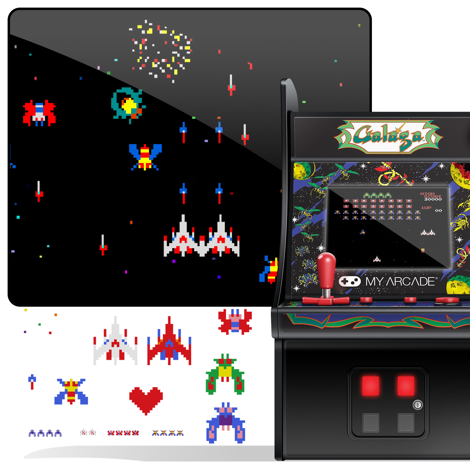 My Arcade Galaga Red Joystick Player - Console Portatile Con Licenza Ufficiale, Giochi Galaga E Galaxian, Display 3,5''