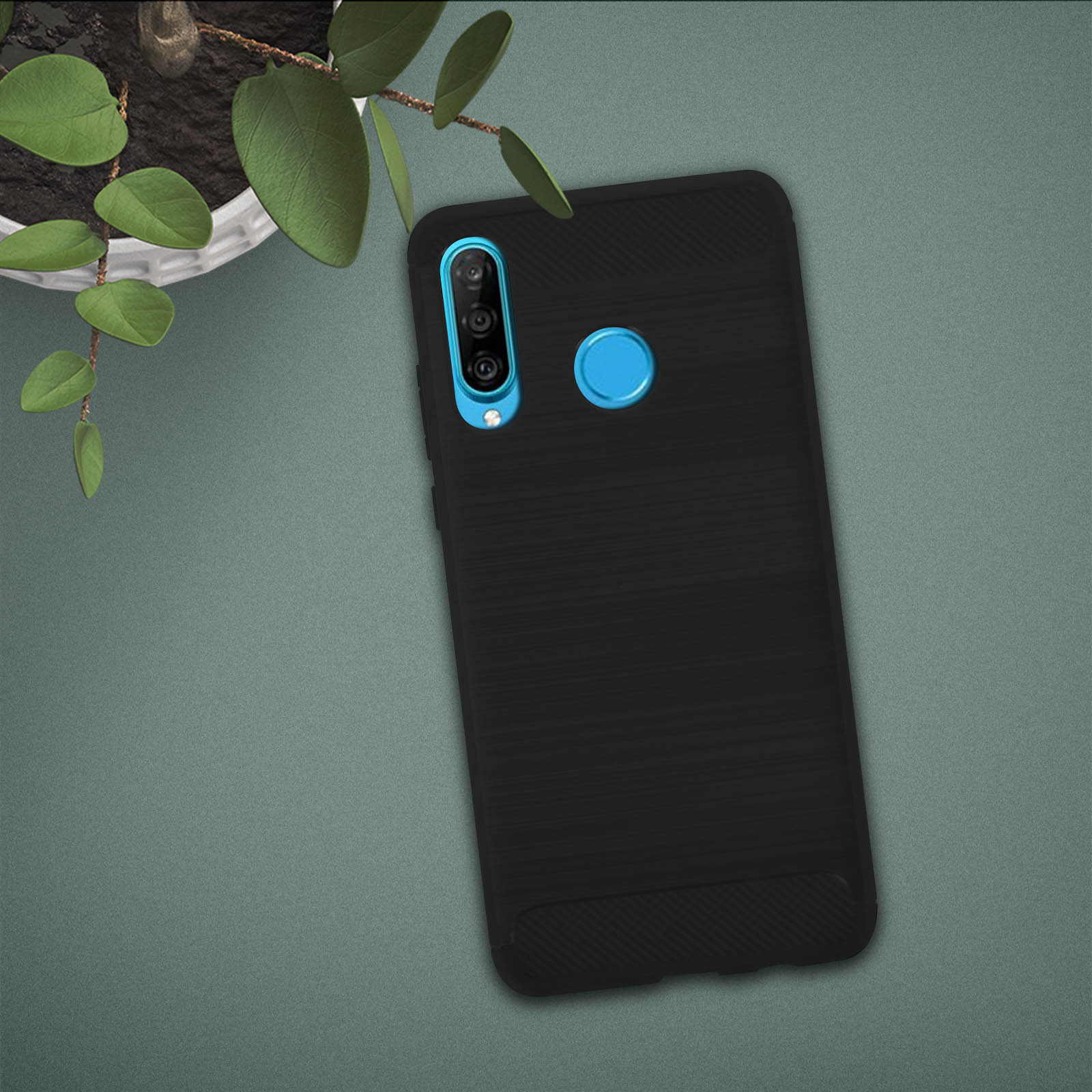 Cover Custodia In Silicone Carbon Look Per Huawei P30 – Nero – Ricarica Wireless Compatibile