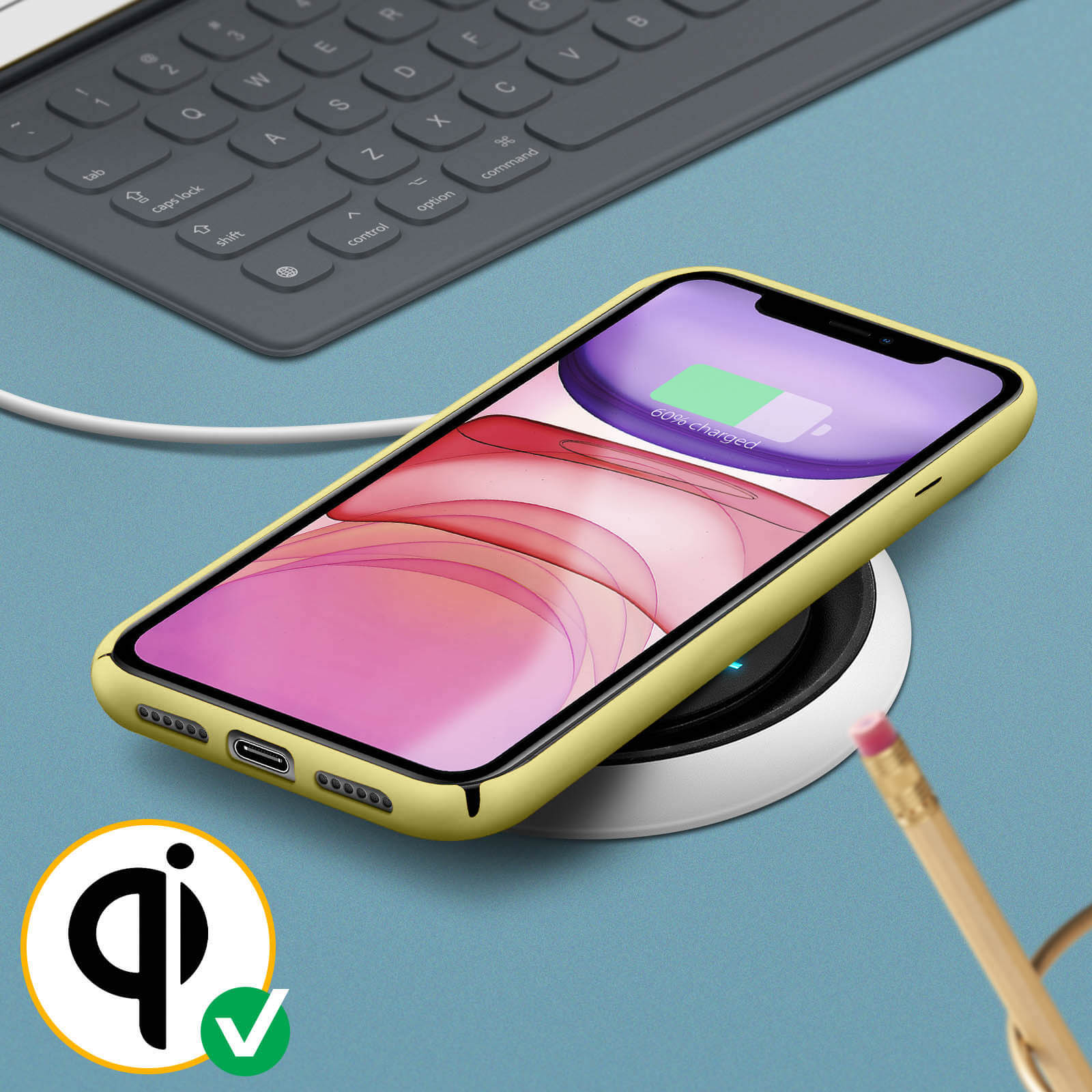 Fondina Morbida In Silicone Con Onde E Cuori Per IPhone 11 E Tanti Altri Modelli – Giallo Pastello