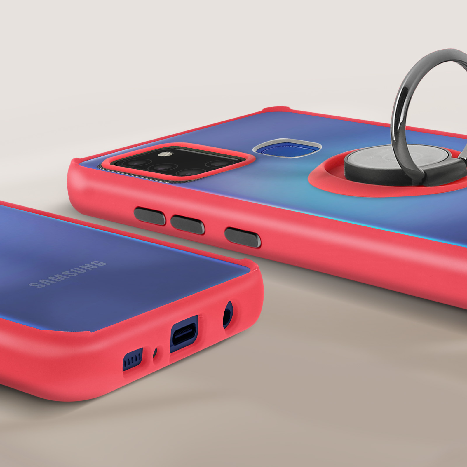 Custodia Xinyunew Per Galaxy A21S – Cover A Libro Con Vetro Temperato, Portafoglio, Supporto E Chiusura Magnetica (Rosso)