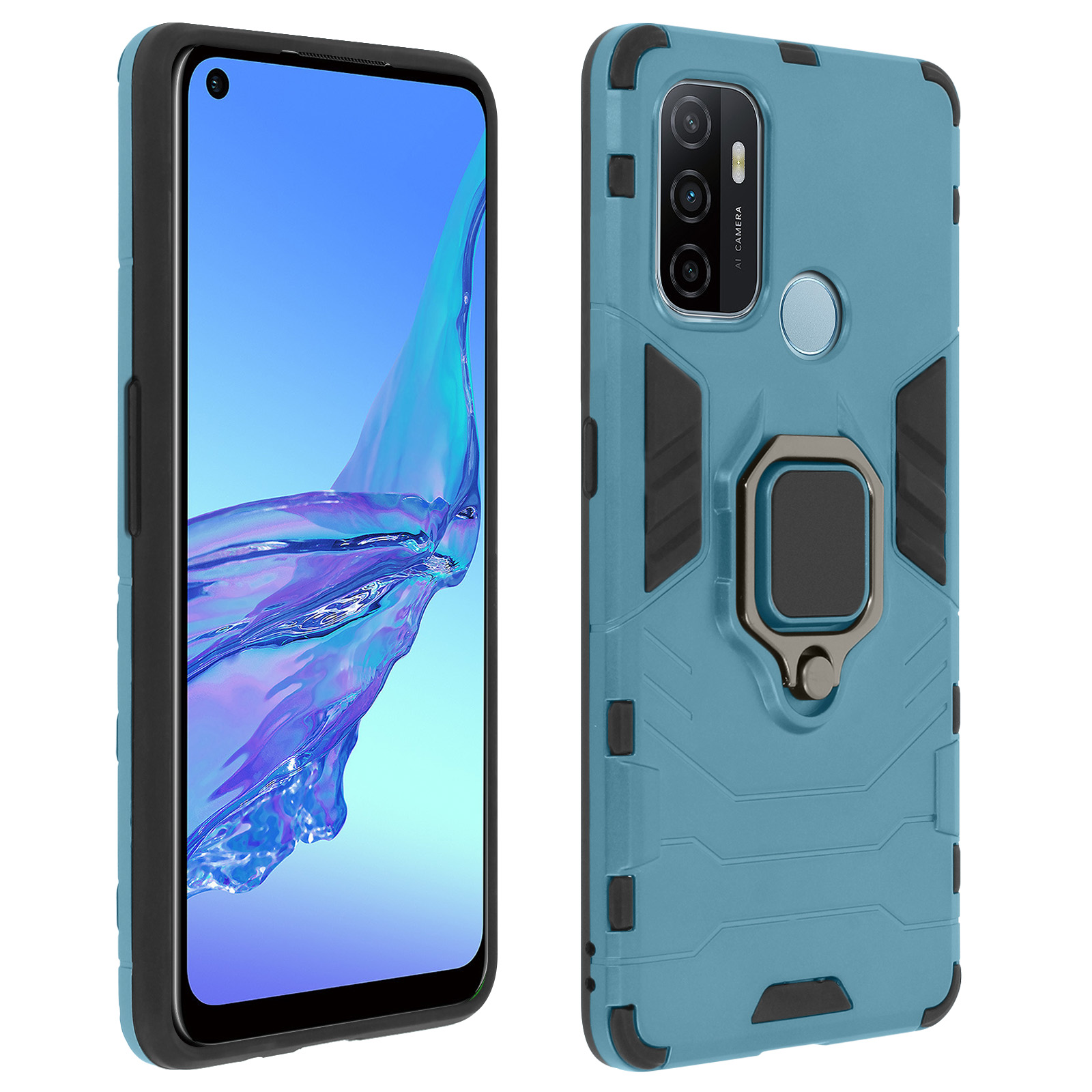TECHGEAR Cover Portafoglio Per Oppo A32/A53: Pelle PU E TPU Antiurto, Con Supporto E Cinturino Da Polso (Blu)