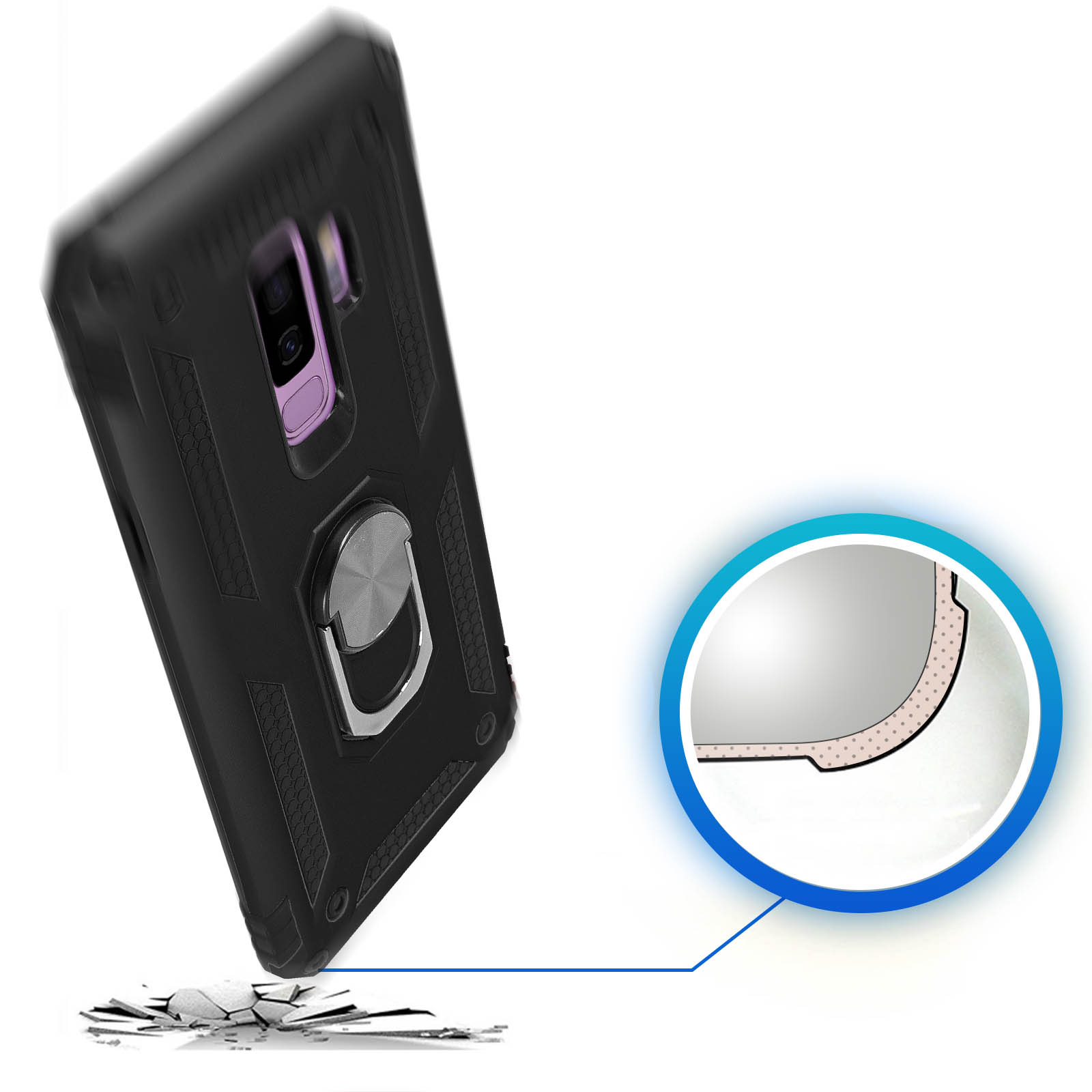 Coque Galaxy S9 Avec Clip Ceinture Et Support - Protection Antichoc, Noir - 8