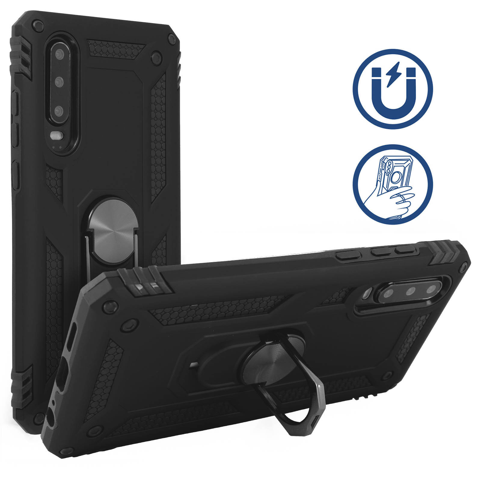 LeviDo Cover Huawei P30 Lite Con Anello Scorrevoli E Supporto Magnetico | Custodia Antiurto TPU E PC Rigido | Blu - 4