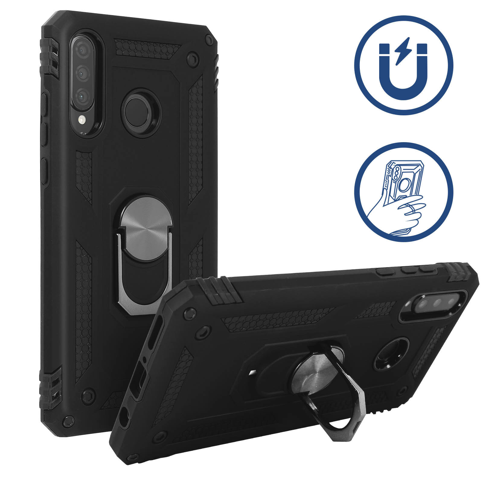 Stofeste schwarze Handyhlle, Hybrid Schutzhlle mit magnetischer  Ring-Halterung fr Huawei P30 Lite - German
