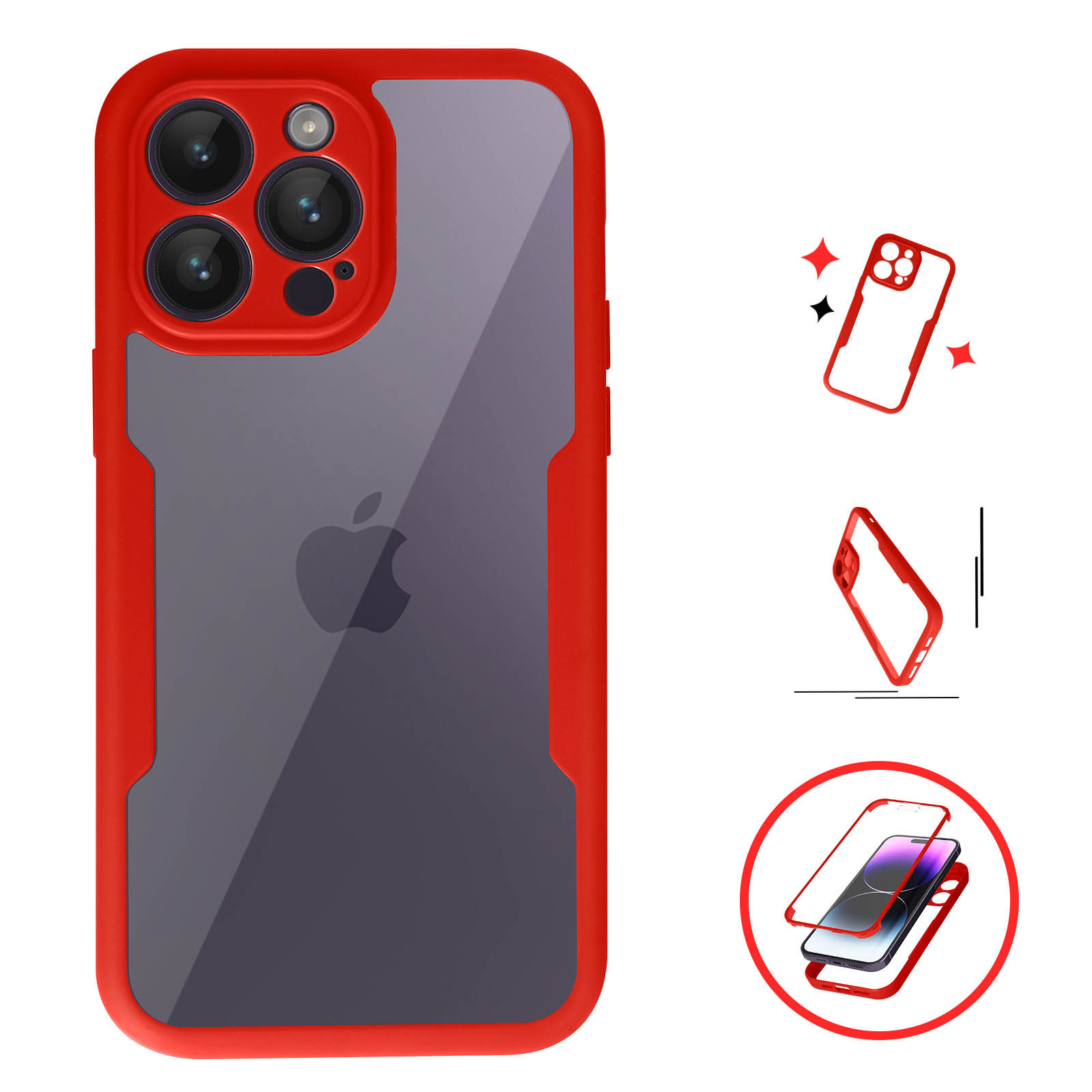 Cover Per IPhone 14 Antiurto 360° - Con Protezione Schermo E Fotocamera Integrate, TPU Trasparente, Ricarica Wireless, Nero