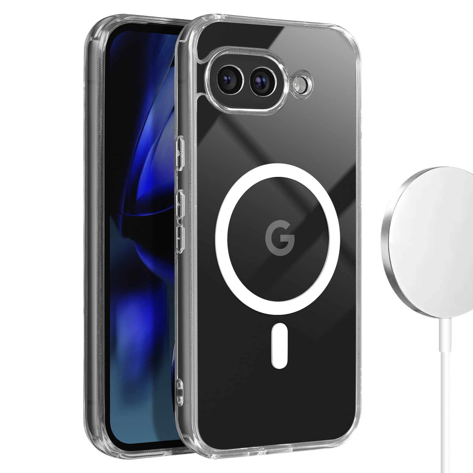 Coque Magnétique Transparente Pour Google Pixel 9a - Compatible Charge Sans Fil + Porte-Cartes - Protection Militaire
