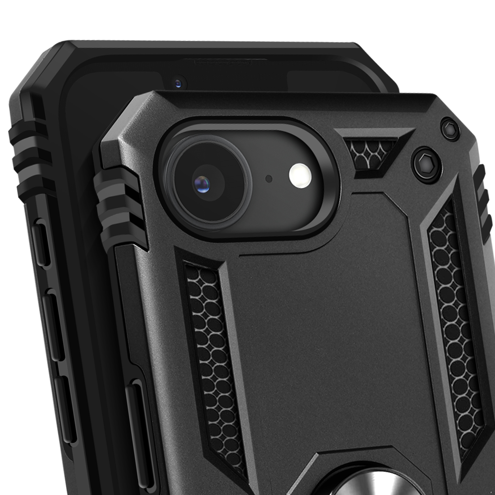 ENCASED Custodia Per IPhone 16 Con Anello Magnetico E Cavalletto – Compatibile MagSafe, Paraurti In TPU, Traslucida Nera