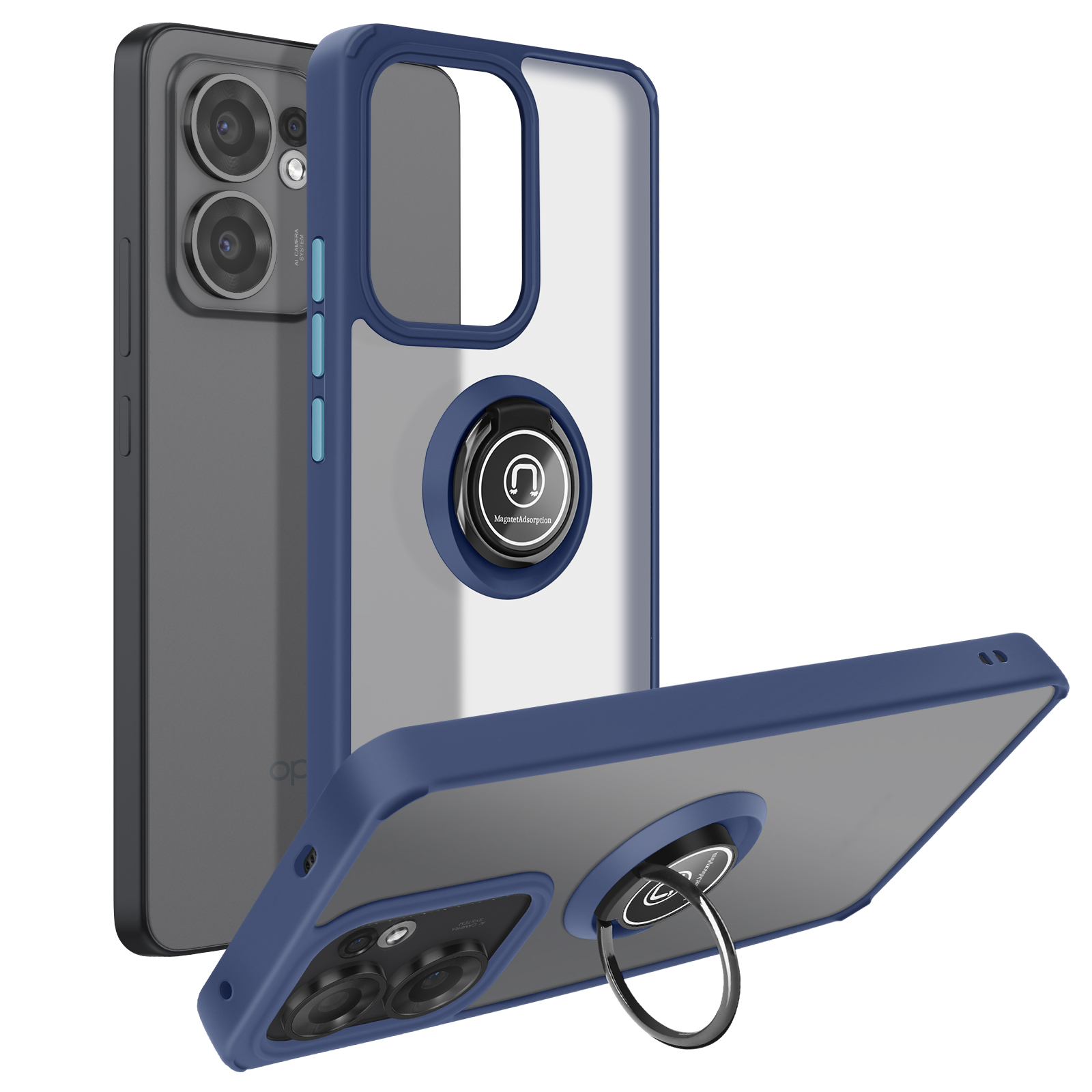 HONLEN Custodia Adatta per OPPO Reno 8T (6.43 Inches), Cover per PC Armor Anello kickstand con Base Magnetica - Argento