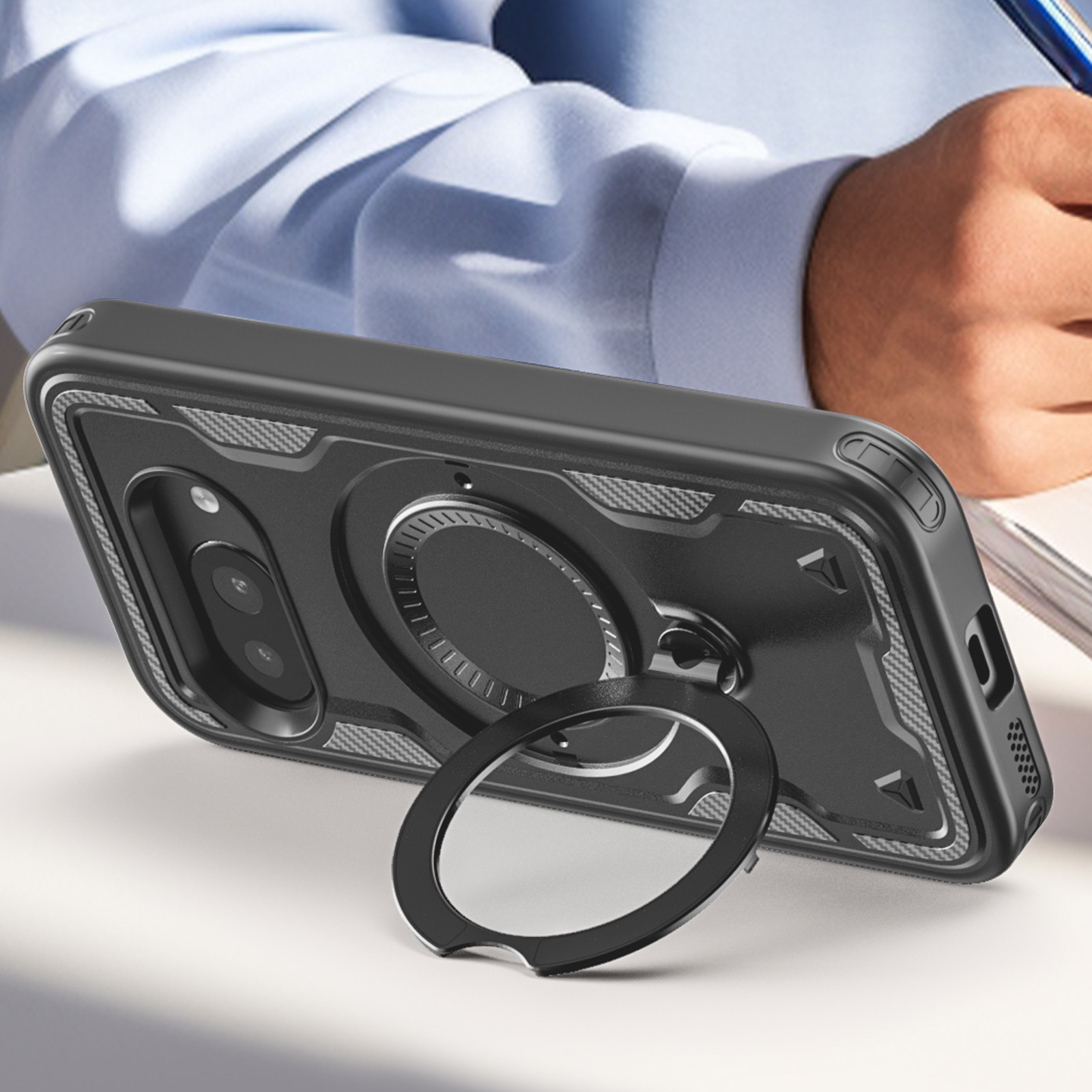 ANTSHARE Custodia Google Pixel 9A Con Copriobiettivo Scorrevole, Anello Magnetico E Supporto – Protezione Militare Antiurto, Vetro 9H, Blu