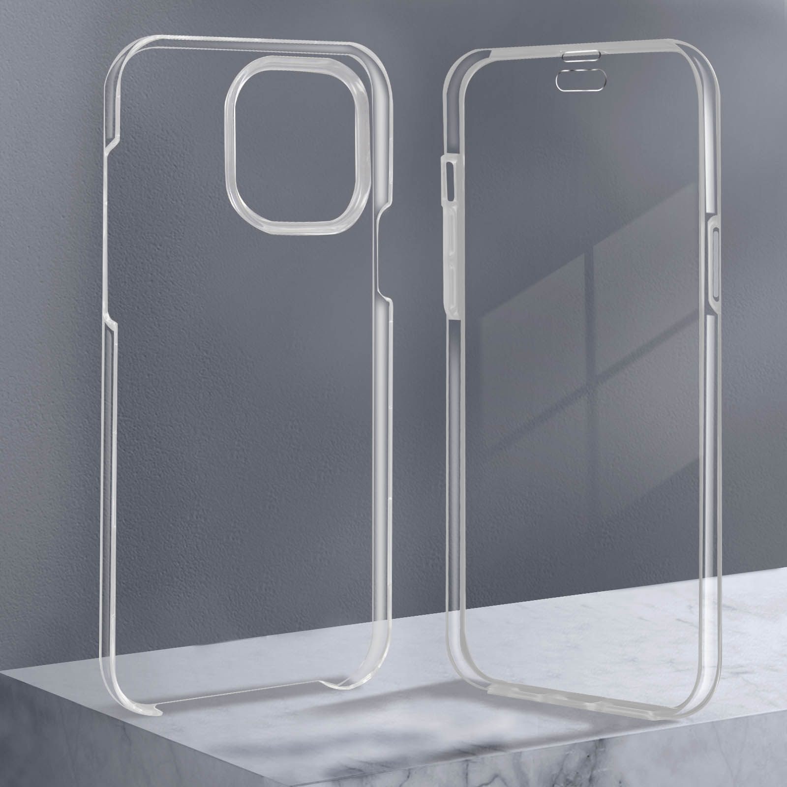 Custodia per iPhone 15 Pro, trasparente, silicone flessibile, strisce blu