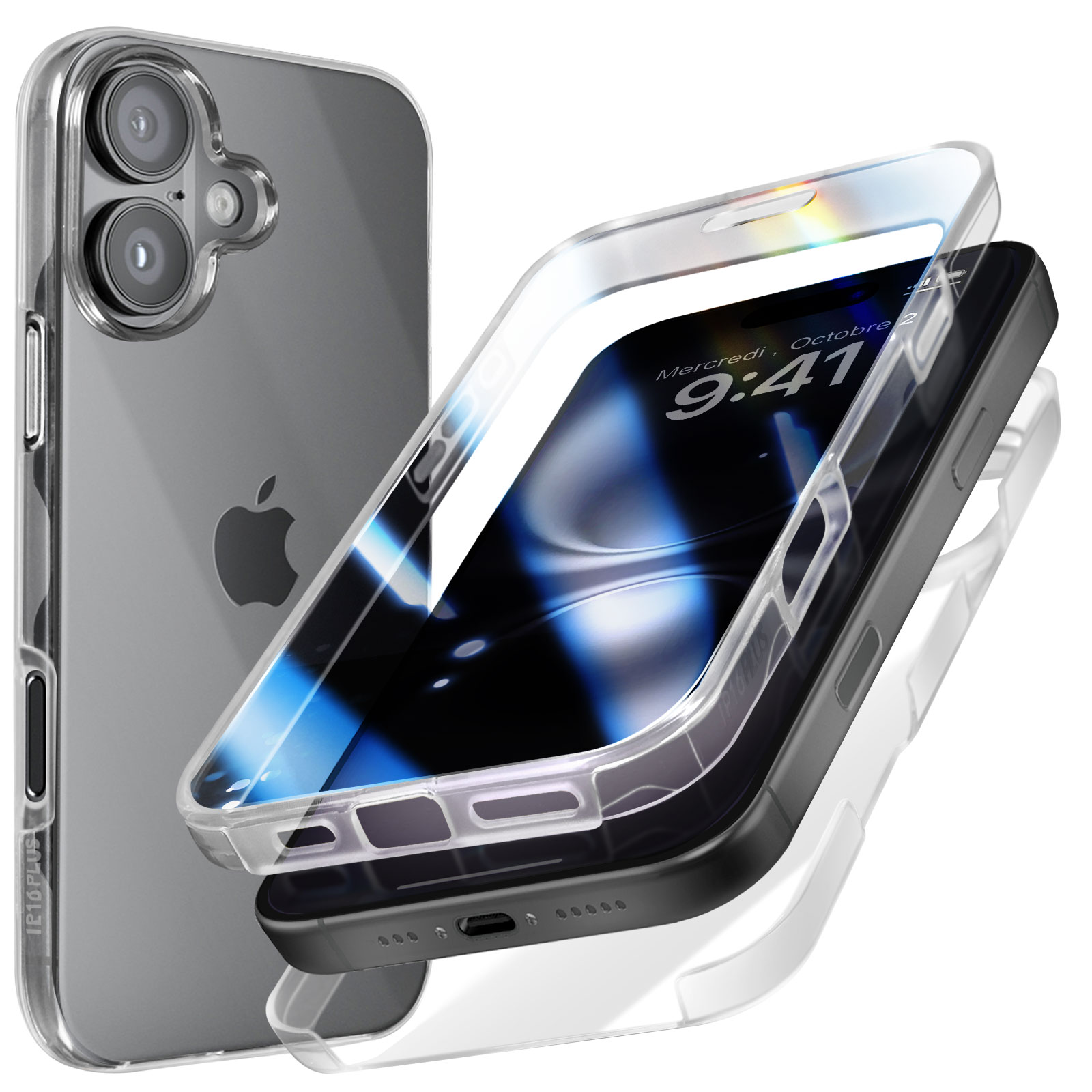 ZhuoFan 2 Pezzi Cover per iPhone 16 Plus 6,7, Trasparente Morbida Silicone Custodia Aesthetic Motivo Sottile Leggera PC Antiurto AntiGraffio Bumper Protezione Case, Gatto 1