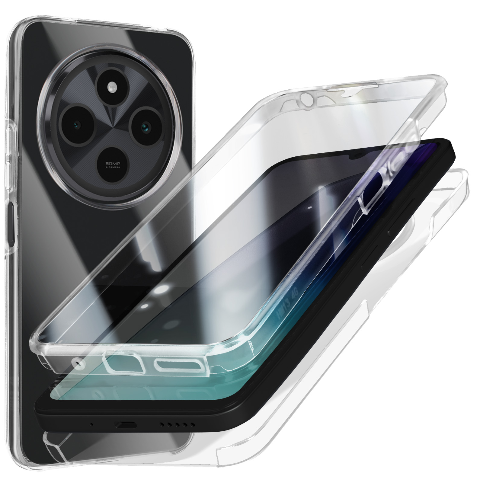 ILING Cover per Xiaomi Redmi 14C / Xiaomi Poco C75, Militare Custodia con Stand Supporto Magnetico Anello a 360° [Supporto Magnetico] Opaca Silicone PC + TPU Bumper Antiurto Case (Nero