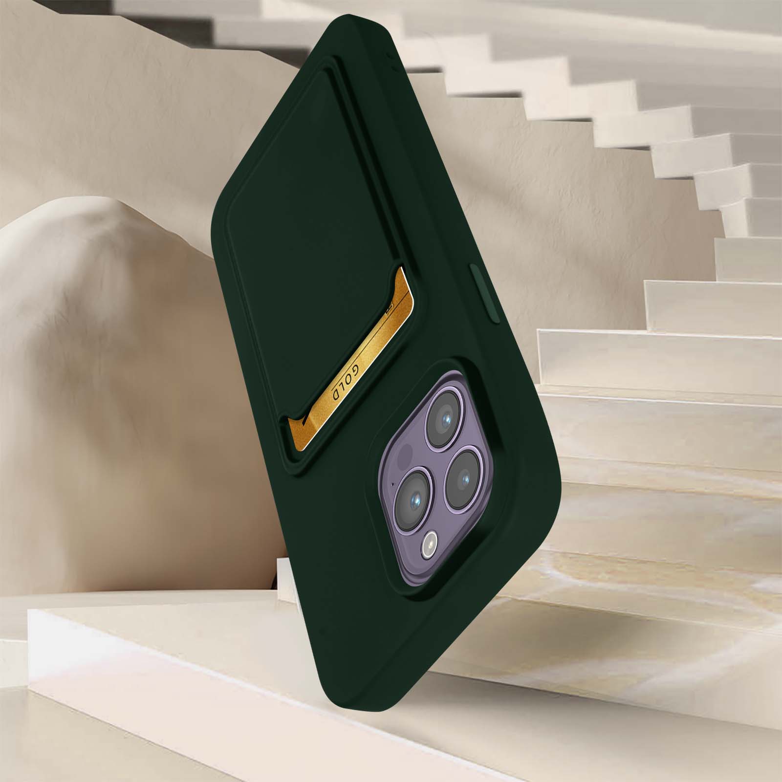 Custodia IPhone 14 Pro Max 6.7'' Silicone Verde + 3 Pellicole Vetro Temperato + Cordino | Protezione Fotocamera E Antiurto